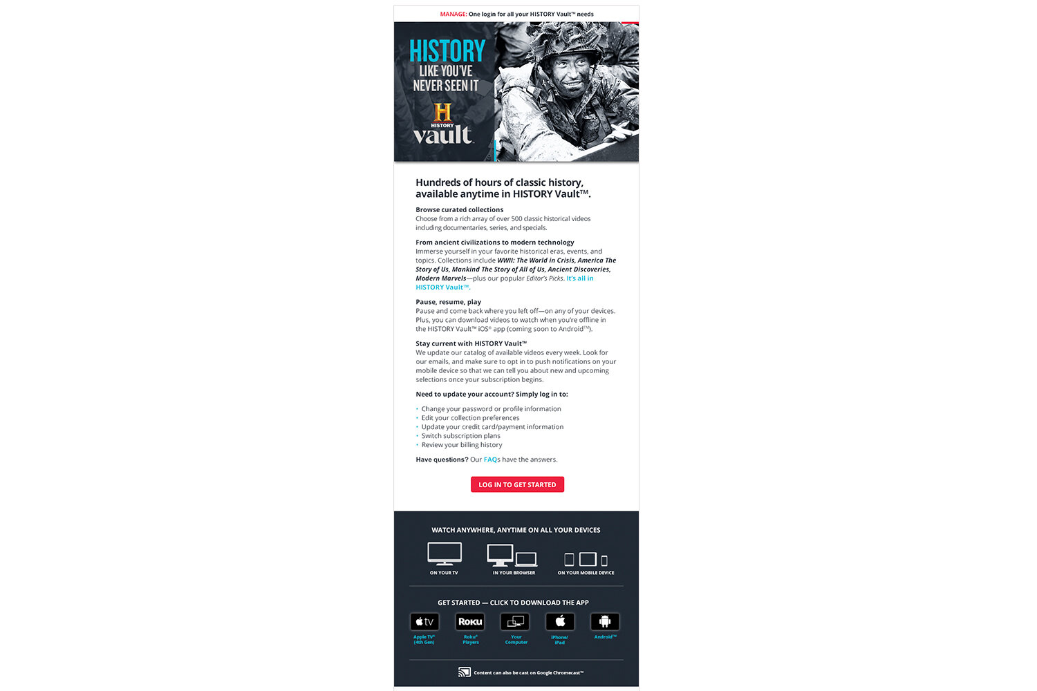 Email Campaign: A&E History Channel