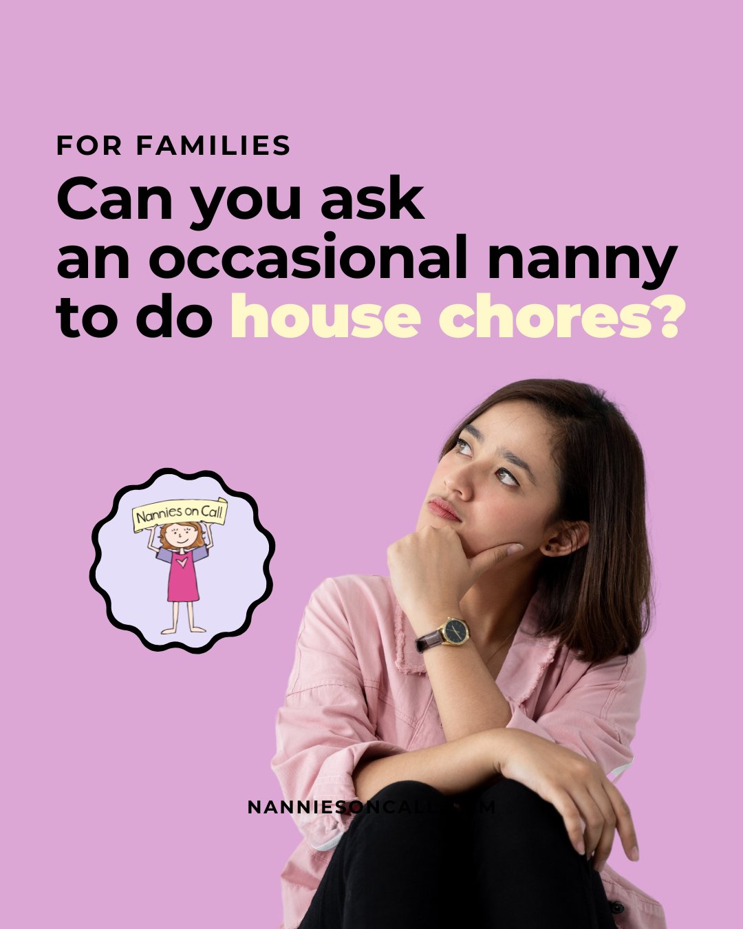 While it can be tempting to ask an occasional nanny to help with house chores (particularly if your children nap), we encourage you not to do so.⁠
⁠
Why?⁠
⁠
👉🏼 Like all professional nannies, occasional nannies are trained and experienced in childca