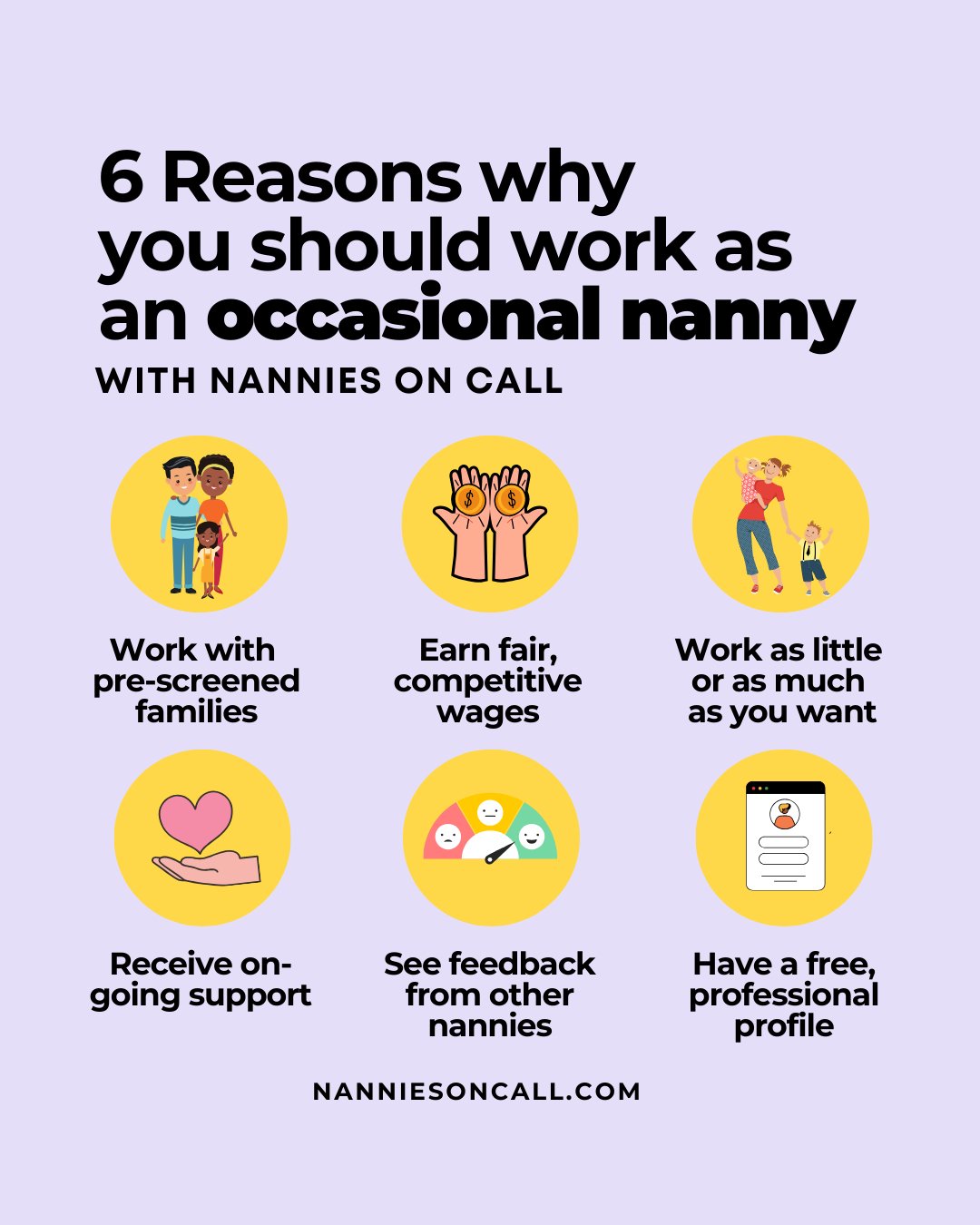 6 powerful reasons to join our team of occasional nannies in Vancouver, Calgary, Toronto and Ottawa! 🇨🇦 🙌🏼⁠
⁠
We recruit professional, nurturing, educated Nannies who are passionate about childcare for our in-home babysitting service.⁠
⁠
✨ The Be