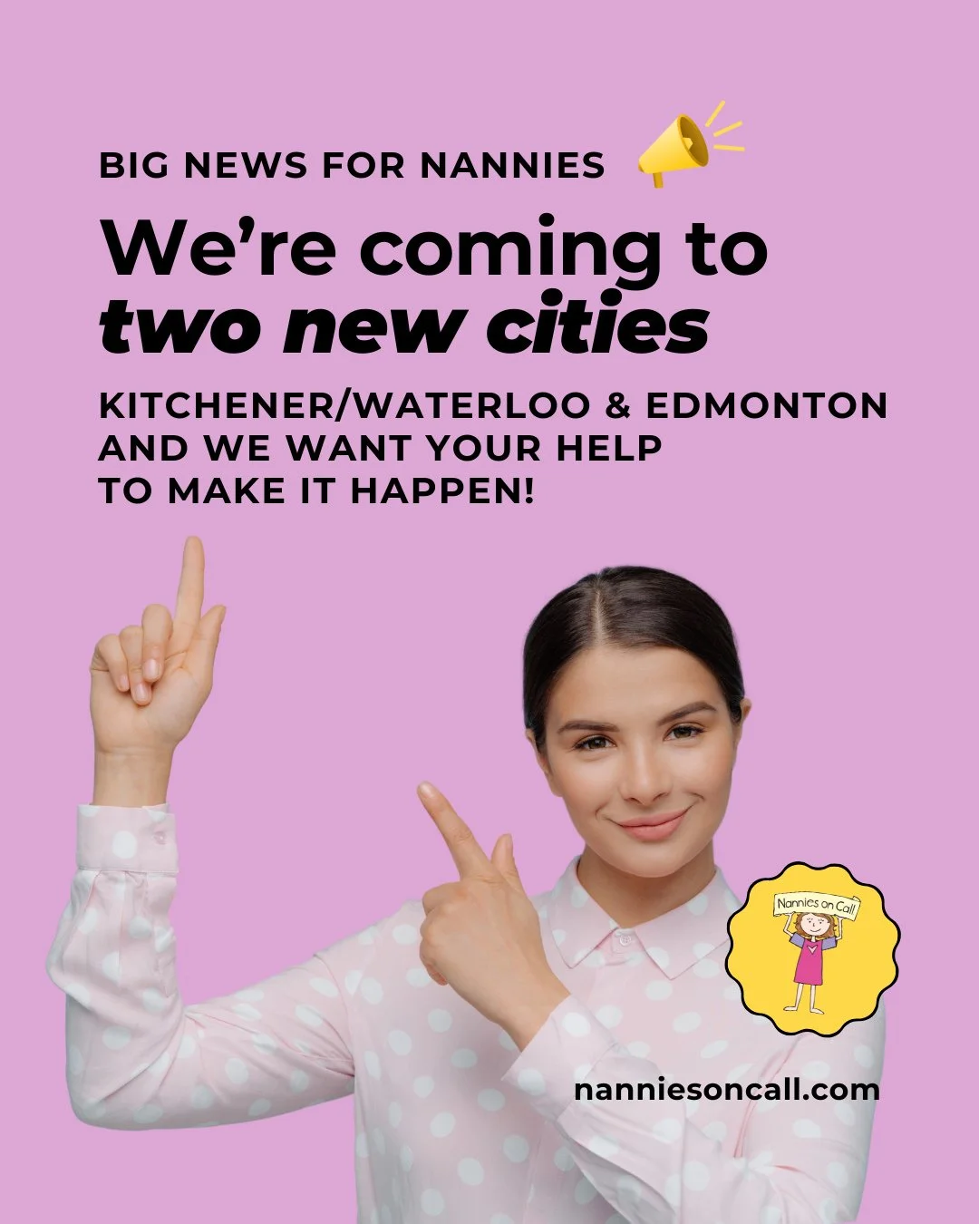📣 Big news, NOC nannies: We're expanding!⁠
⁠
✨ Kitchener/Waterloo and Edmonton, we're coming for you. ✨⁠
⁠
And as we gear up to recruit in these two amazing cities, we want YOU to help us find the next generation of extraordinary NOC nannies.⁠
⁠
Kno