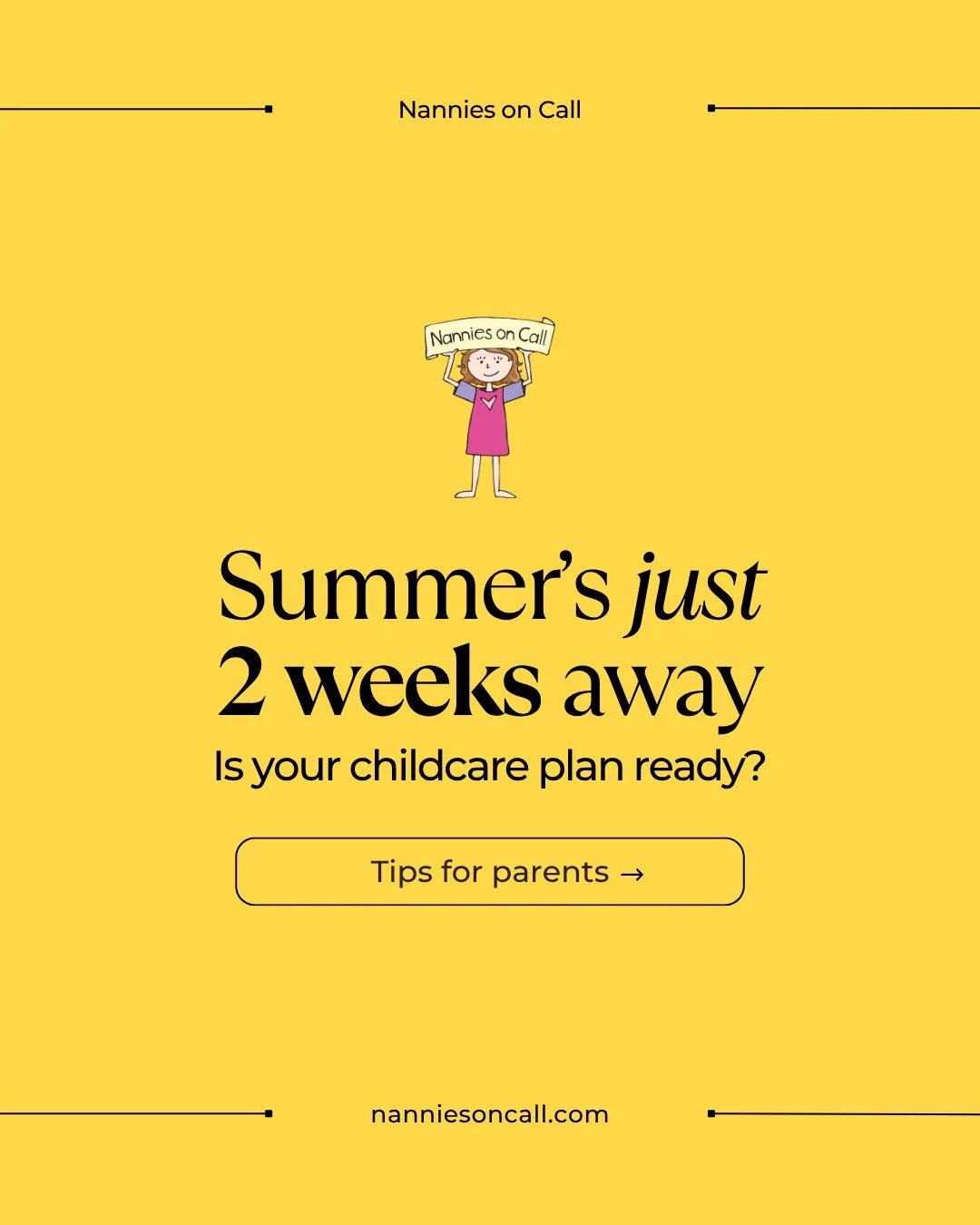 Summer is 2 weeks away 😎 and the families who aren't scrambling in July are the ones who sorted this out in June. ⁠
⁠
👉🏼 Swipe to make sure you're one of them.⁠
⁠
Your Nannies on Call subscription is your summer childcare plan. Keep it active, and