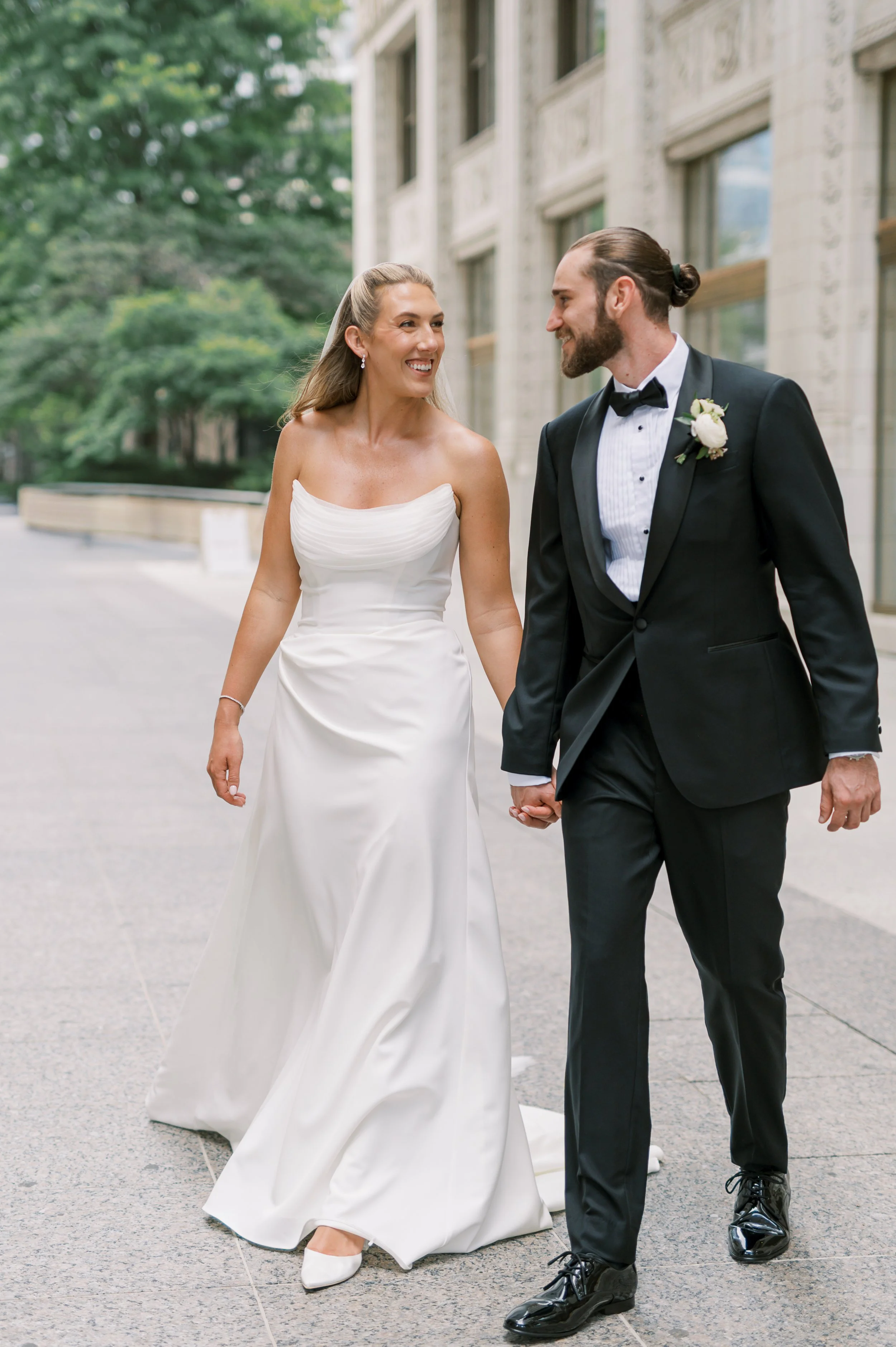 bride and groom walking