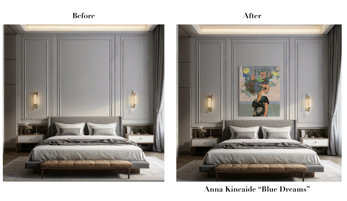 Painting by Anna Kincaide, Blue Dreams, 60x48" oil and collage