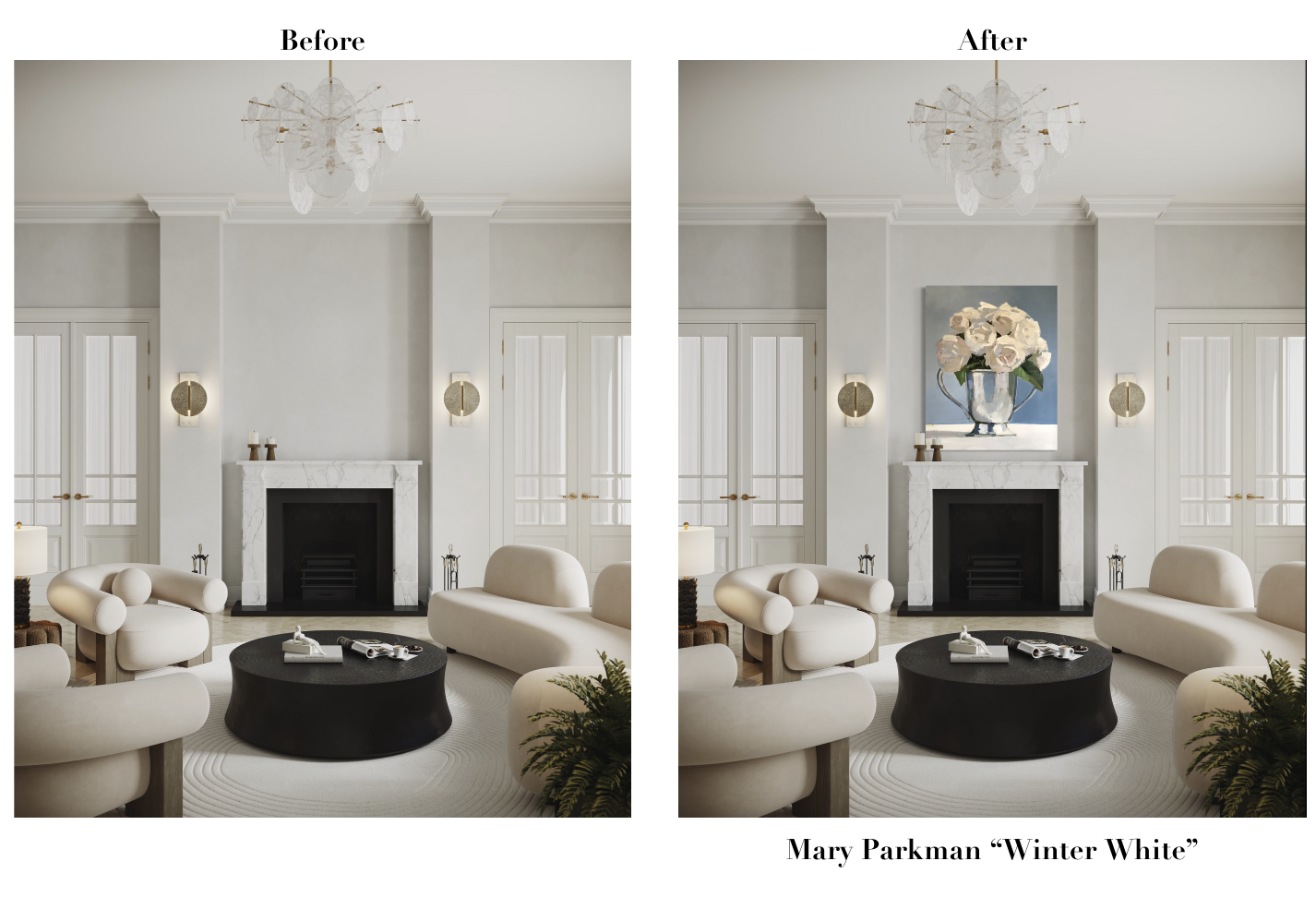 Painting by Mary Parkman titled Winter White, 60x48" acrylic on canvas