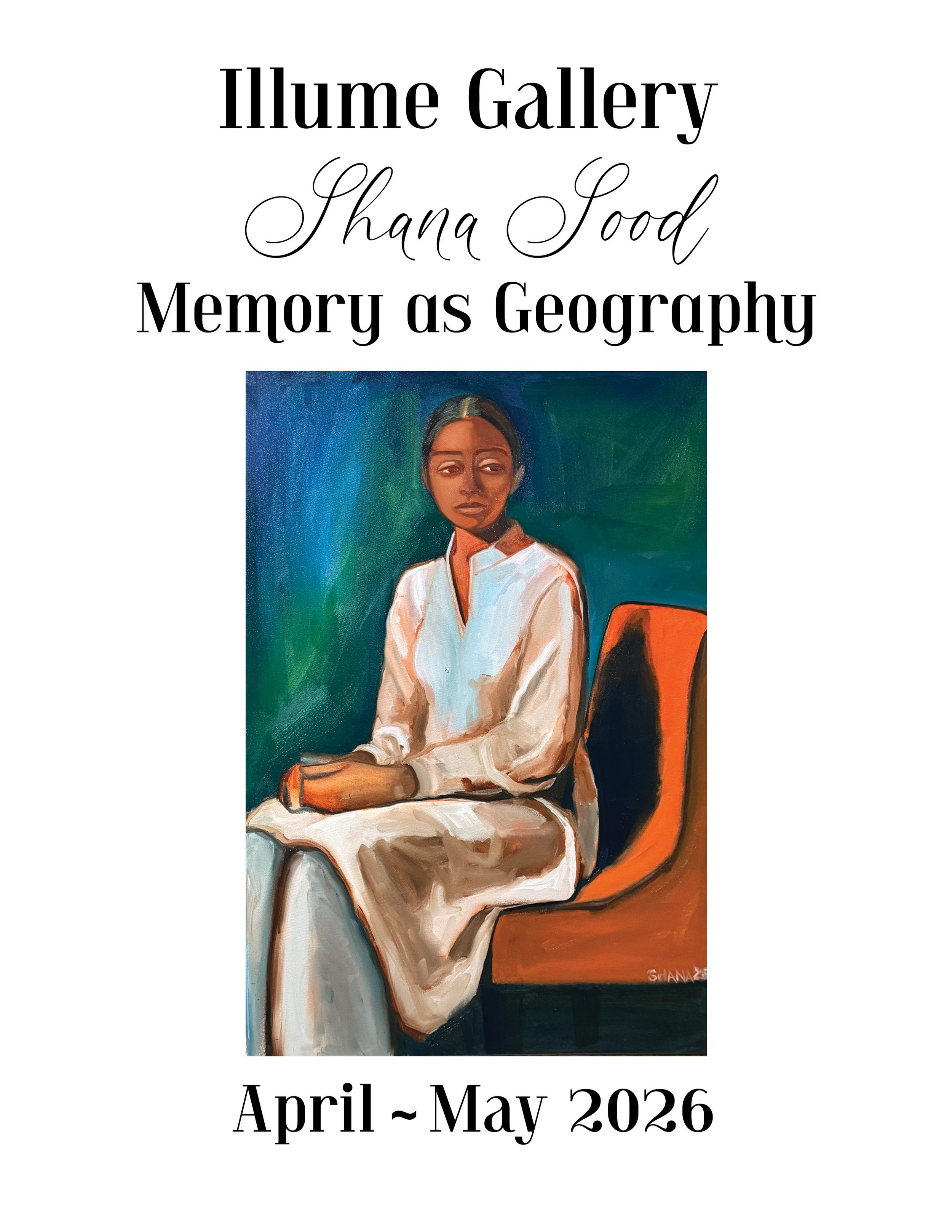 Shana Sood
– Oil –
Shana Sood's paintings explore what it means to carry a place inside you long after you have left it. Originally from New Delhi and now based in the United States, Sood creates portraits shaped by a life lived across cultures, wher