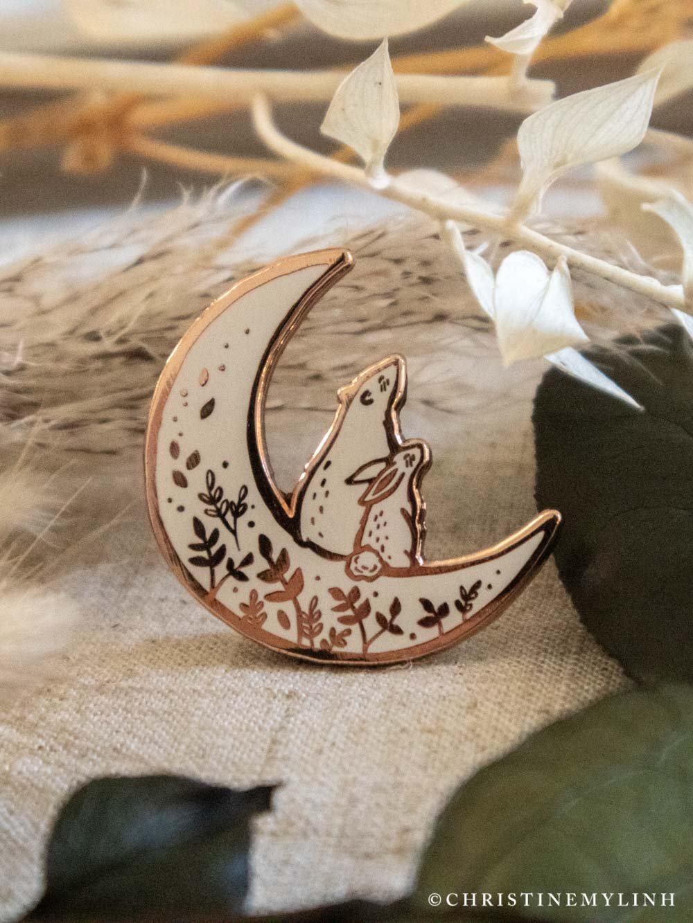 Bunny and Bear on the moon Enamel Pin-close up-by-christinemylinh_.jpg