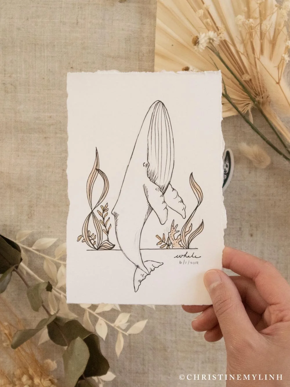 Original whale Ink Drawing with Gold accents-by-christinemylinh.jpg