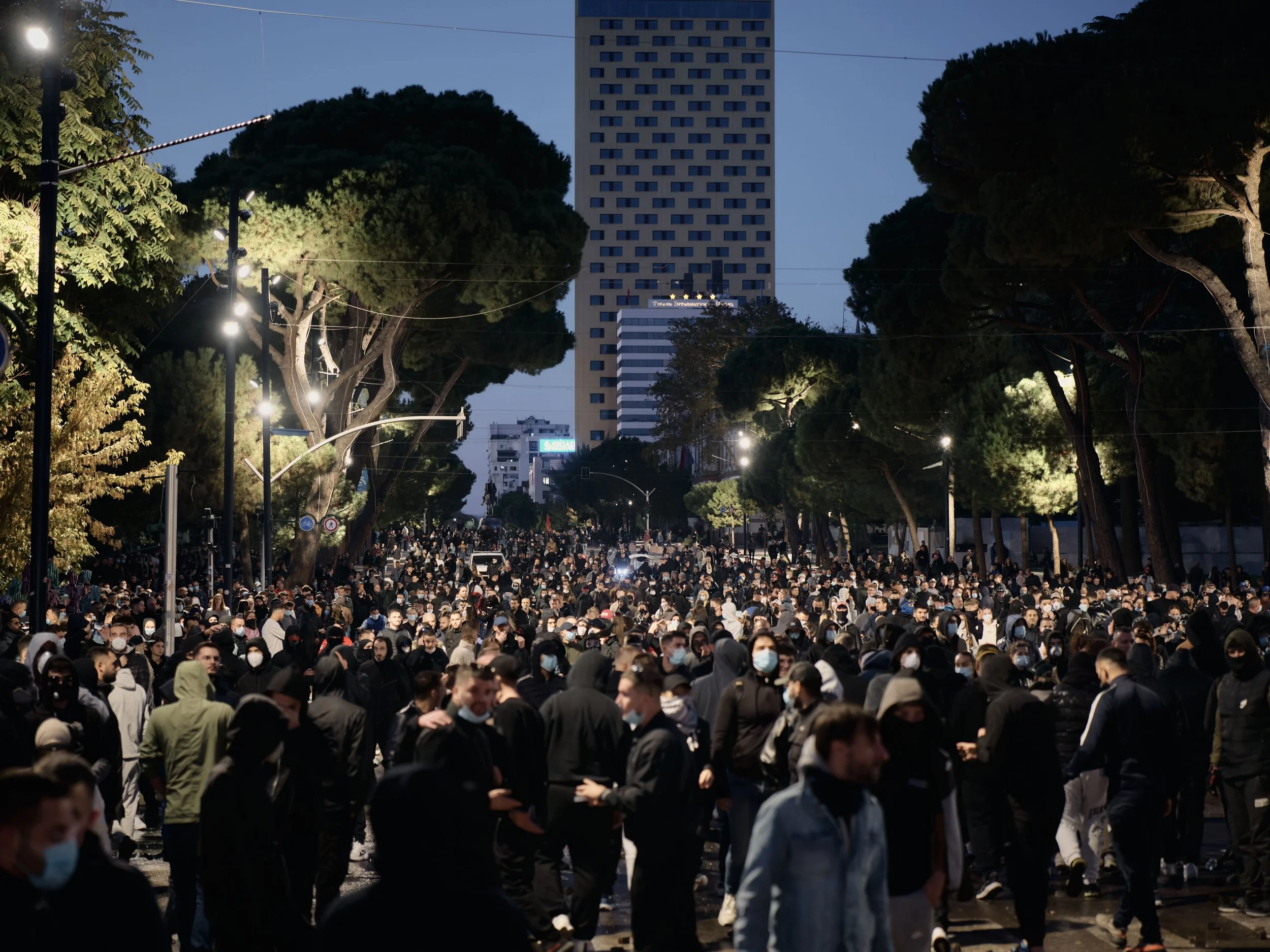 The boulevard fills with students and other demonstrators on the third day of protests.