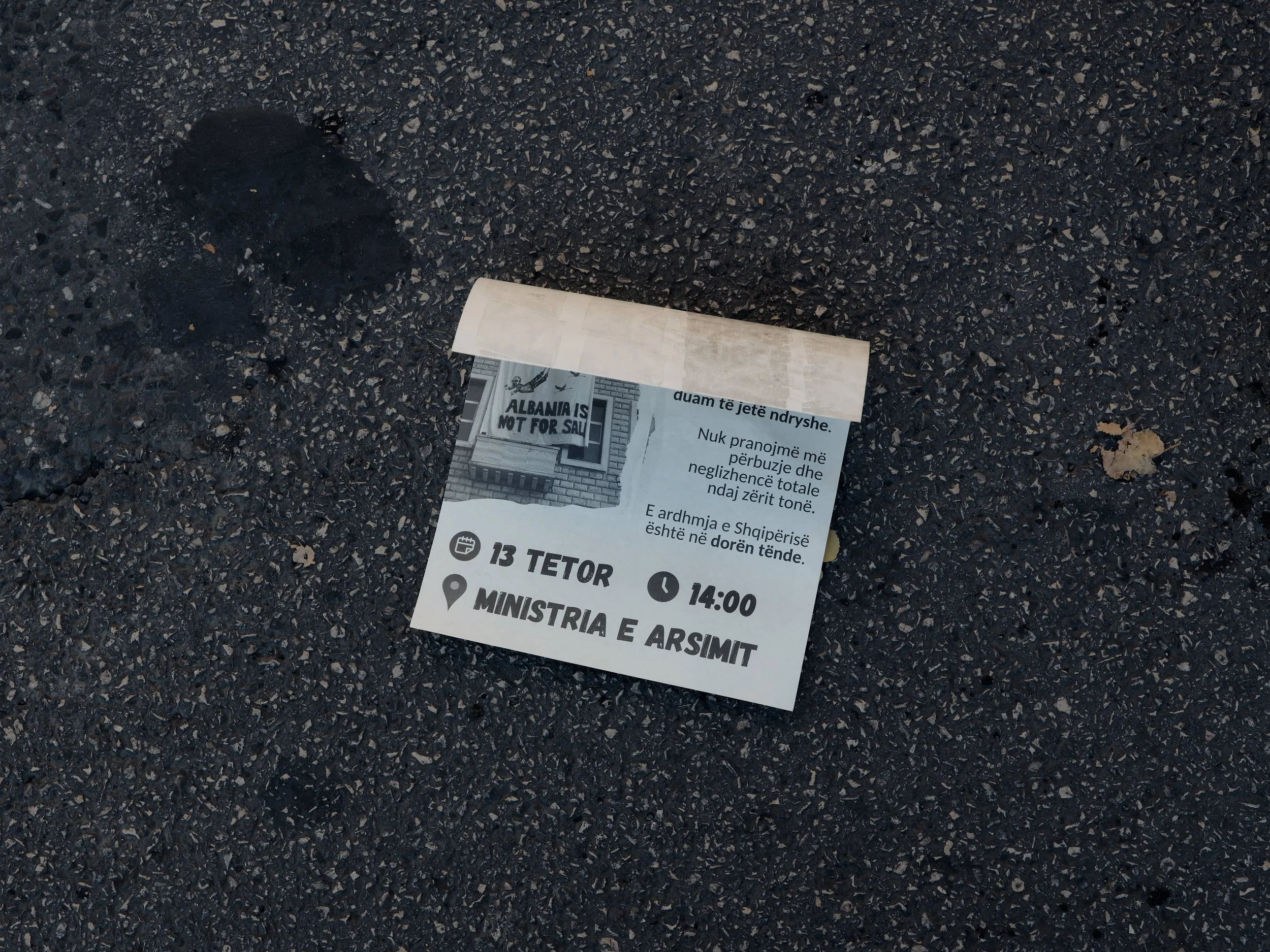 A leaflet announcing the first student protest in front of the Ministry of Education.