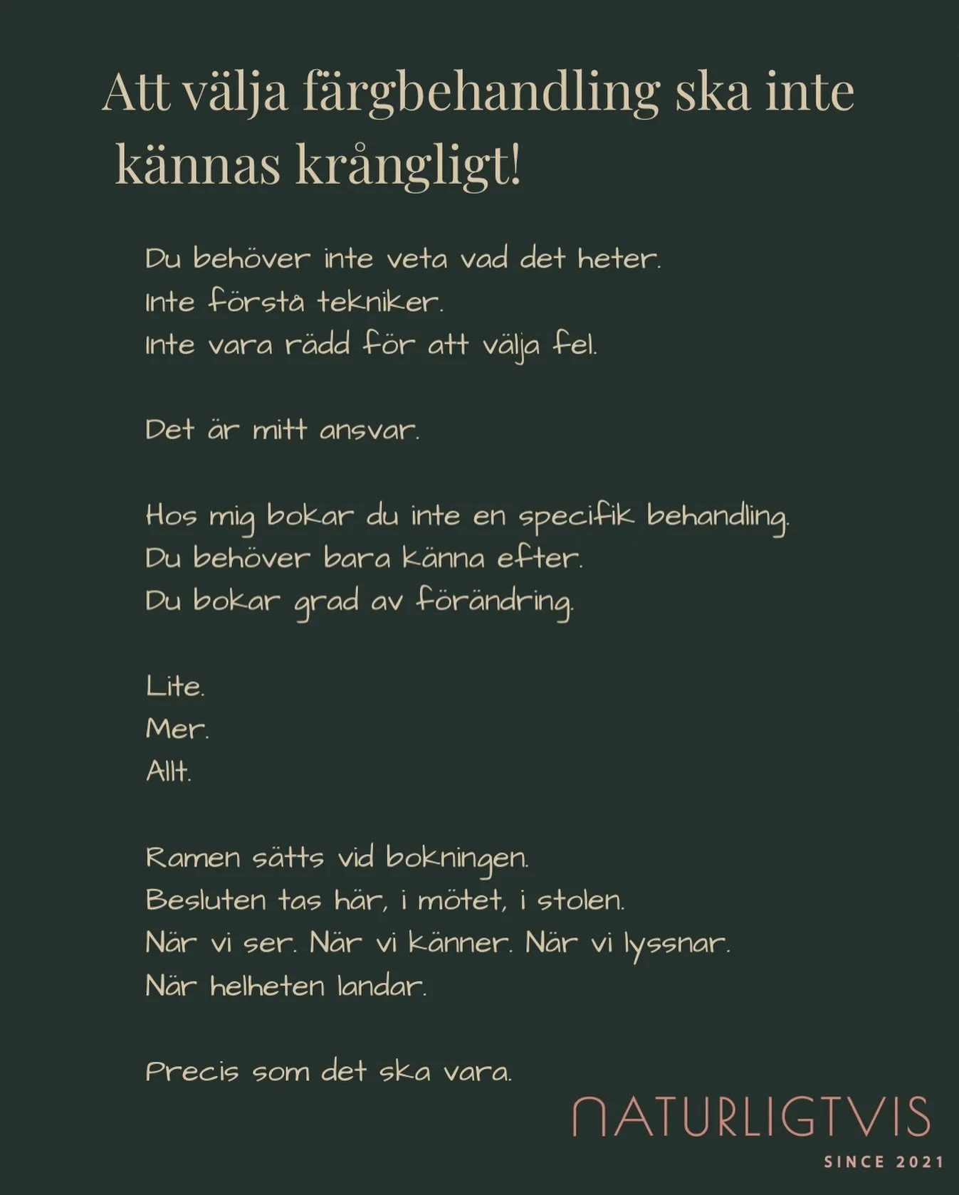 Jag har gjort om mitt bokningsuppl&auml;gg.

Inte f&ouml;r att g&ouml;ra det mer avancerat
Utan f&ouml;r att g&ouml;ra det enklare.

Du ska inte beh&ouml;va kunna tekniker, namn eller veta exakt vad du vill.
Det tar vi n&auml;r du &auml;r h&auml;r.

