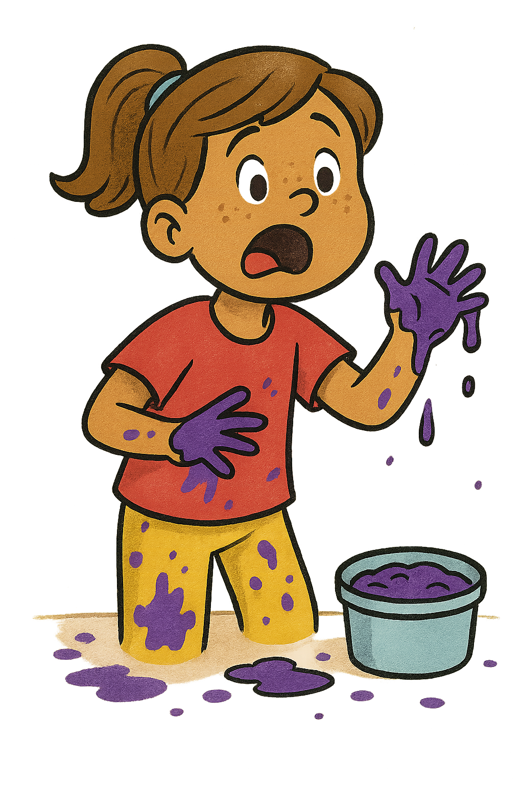CeCe, a young kid playing with purple paint