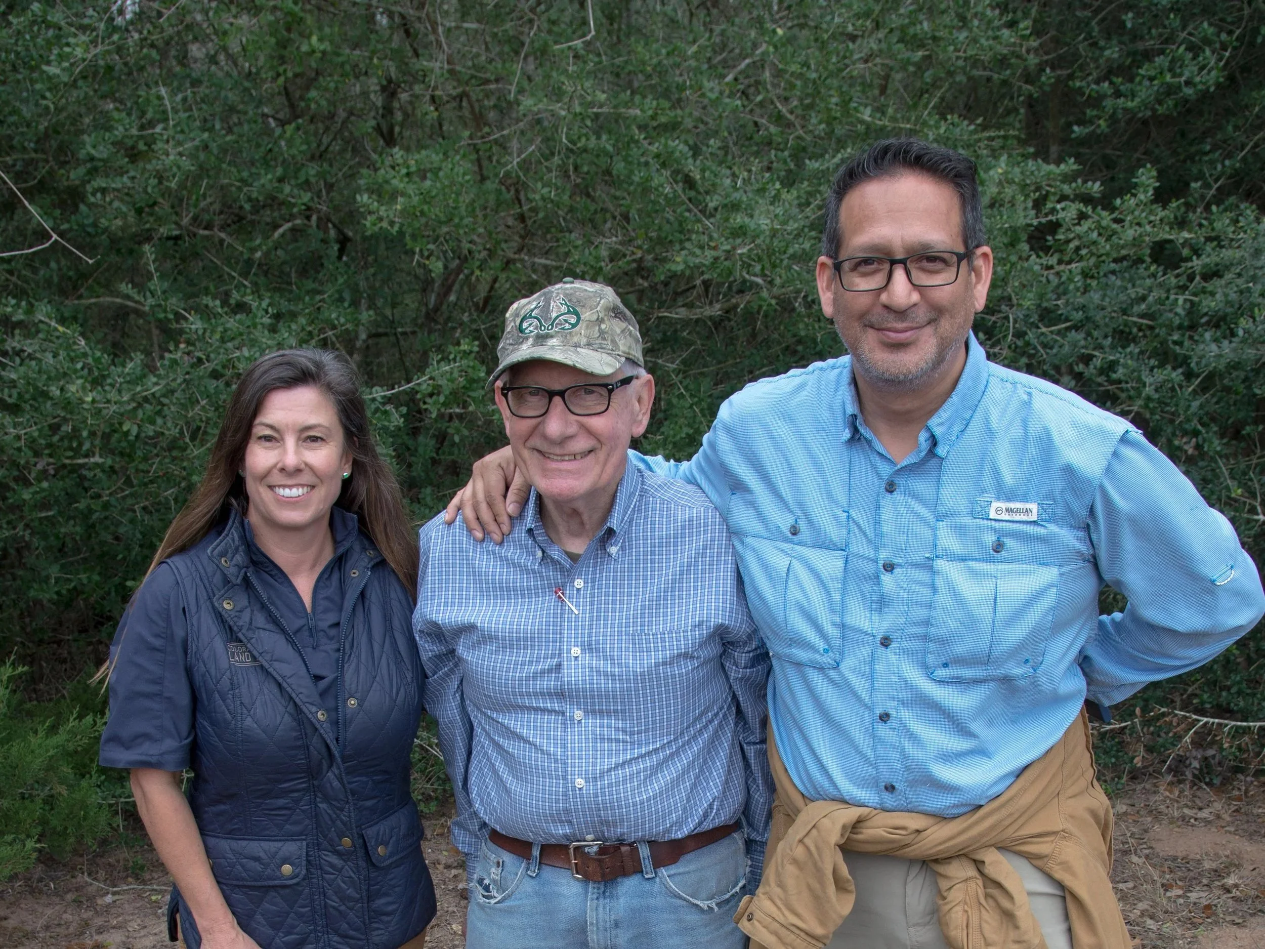  From left to right: Tiffany Osburn (TLC Board Member &amp; Deputy State Archeologist), Russel Friemel (Landowner), and Sergio Ayala (Archeologist) 
