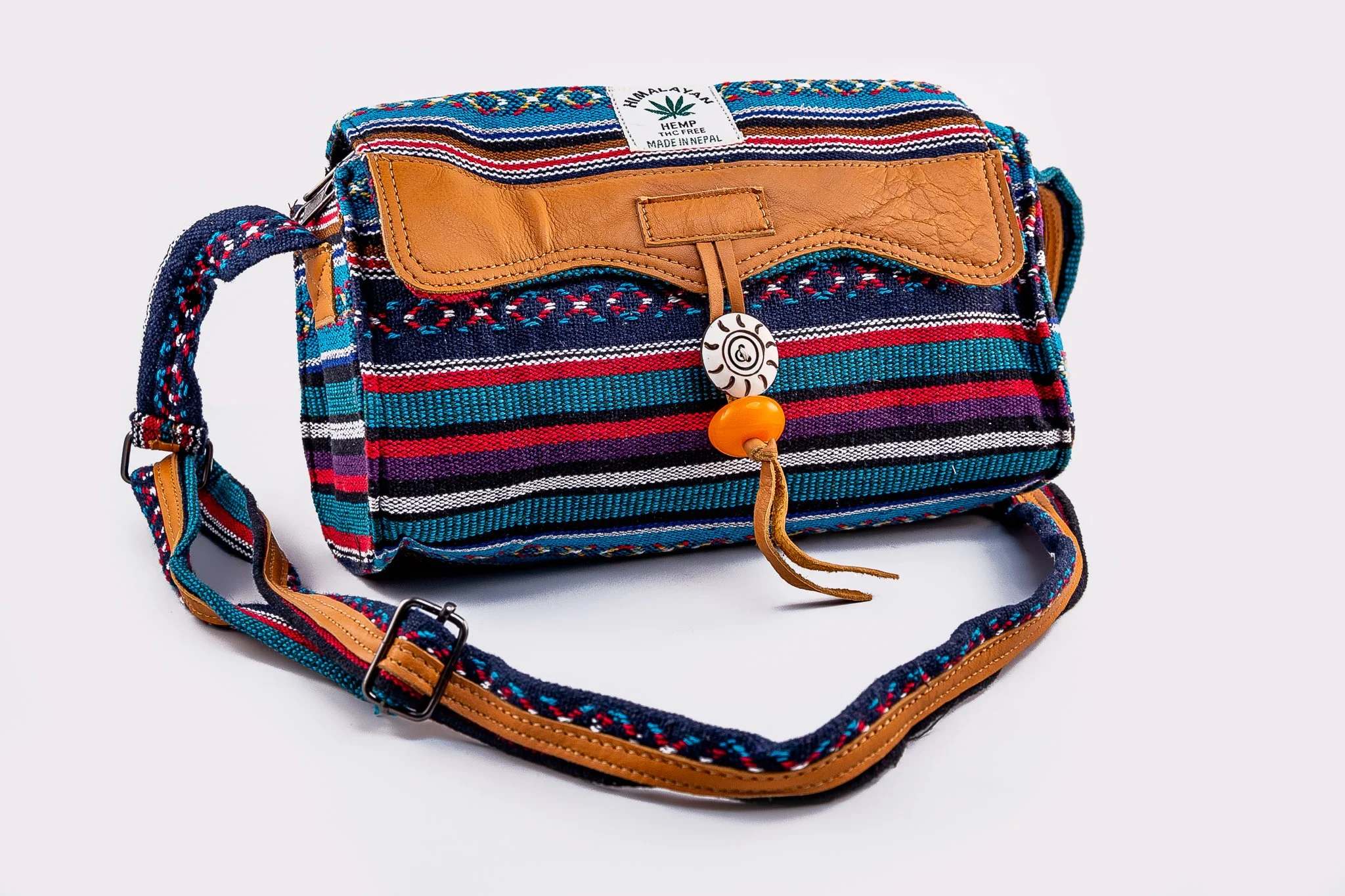 Tribal Print Hemp and Leather Crossbody Purse — Heads Up Trading Co.