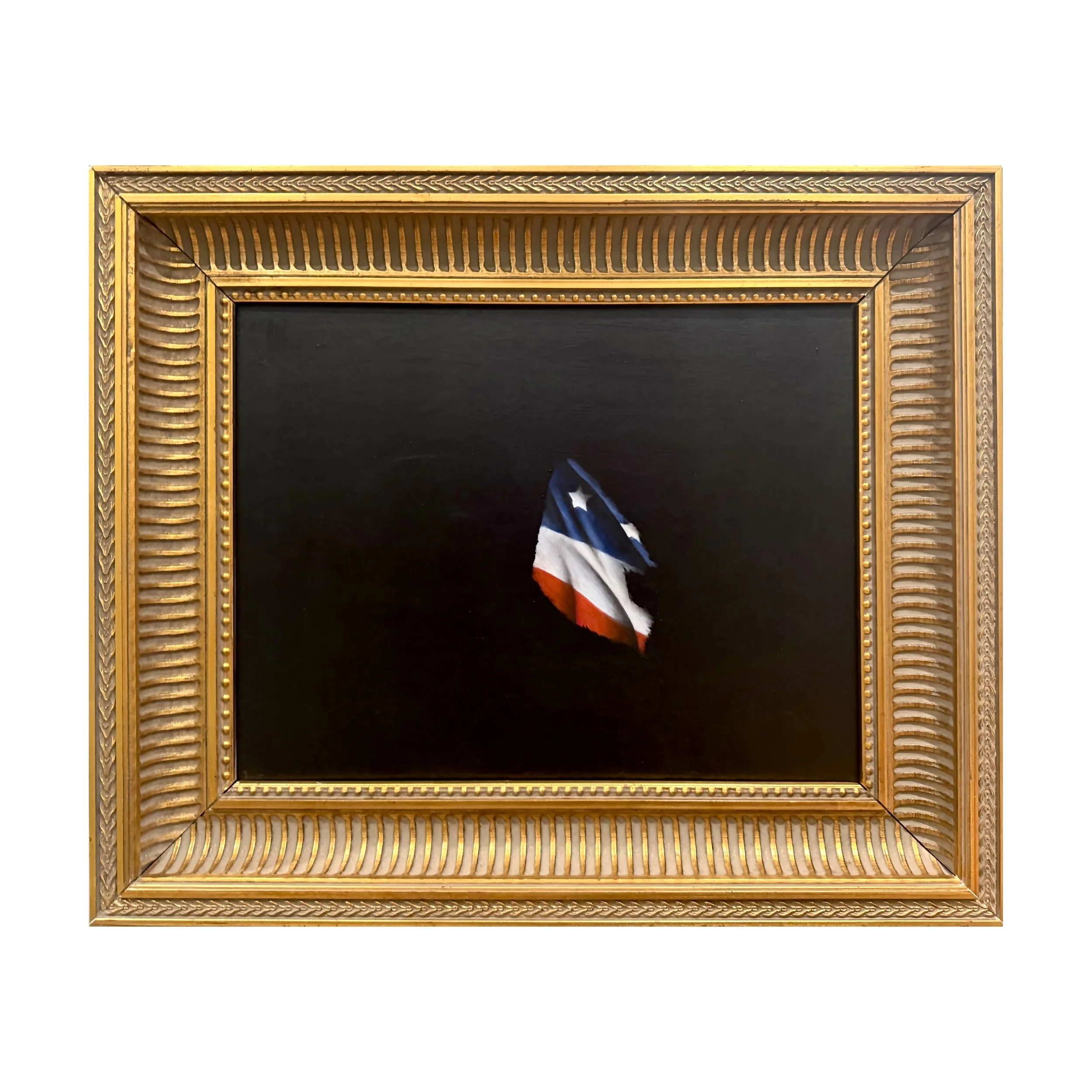 'Our Flag': oil on canvas panel, in studio frame, 50cm x 37cm- after Ed Ruscha/ Eugène Delacroix