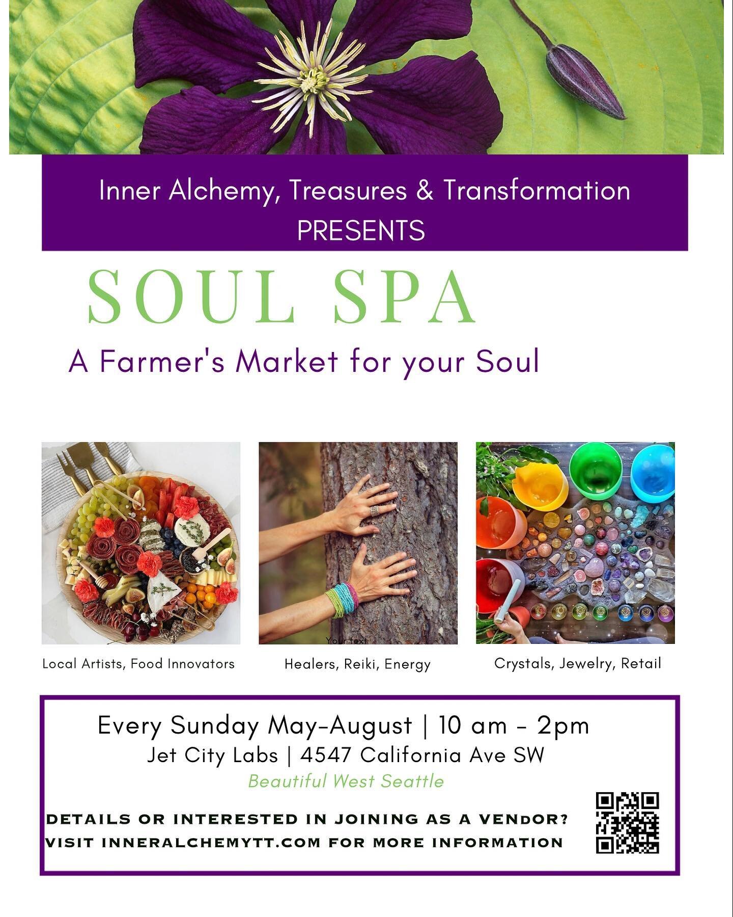 I&rsquo;ll be doing chair massage as a part of Soul Spa with @inneralchemytt every Sunday in May during the West Seattle Farmer&rsquo;s Market. 
Come say hi and get a 15 minute massage in Jet City Labs!