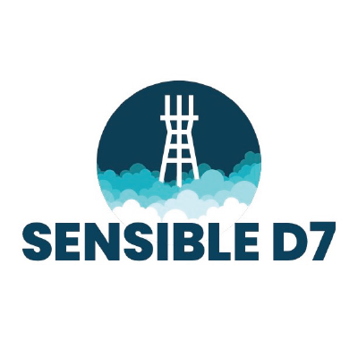 Sensible D7 logo with a tower illustration surrounded by clouds
