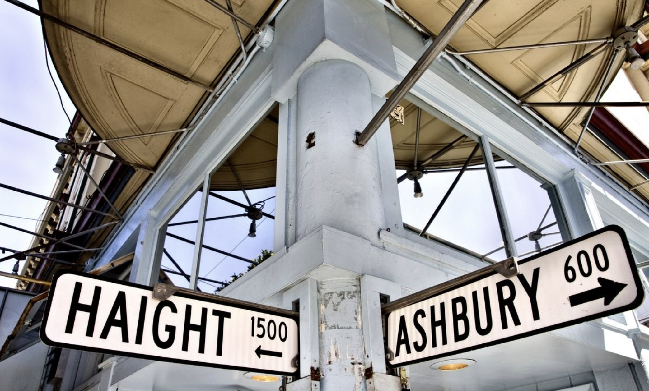 Intersection of Haight Street and Ashbury Street with street signs in San Francisco, showing the street names and directional arrows.
