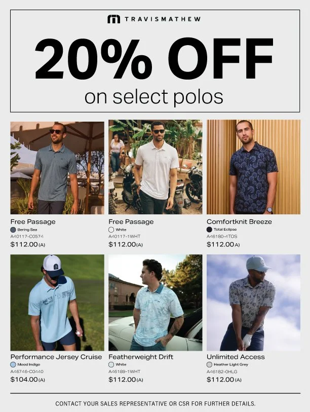 20% Off Select TravisMathew Polos