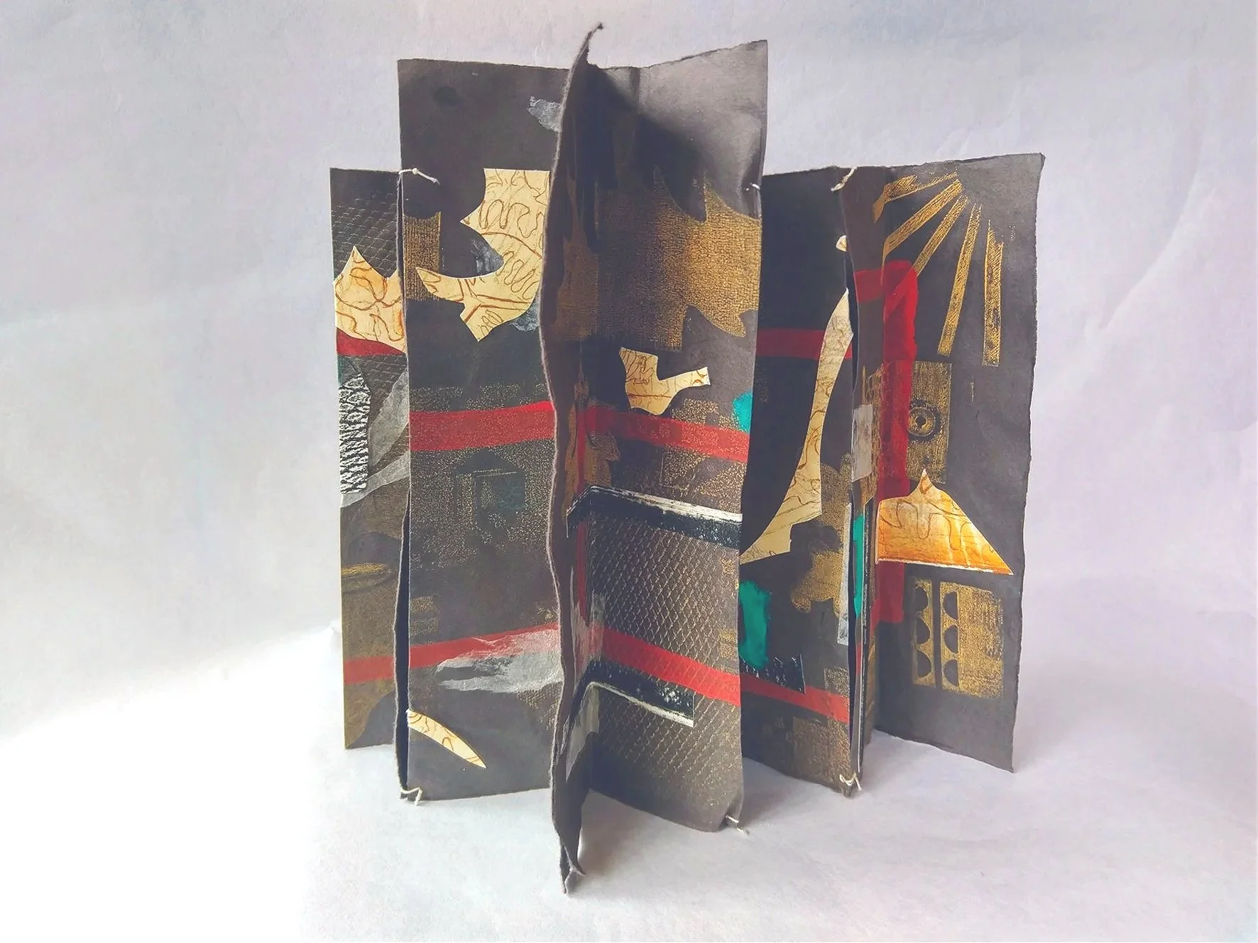 Build(ing) up ... (2018) collograph, etching, collage, stitching & mixed media on Mingeishi paper, unique state - Finalist - Burnie Print Prize 2019
