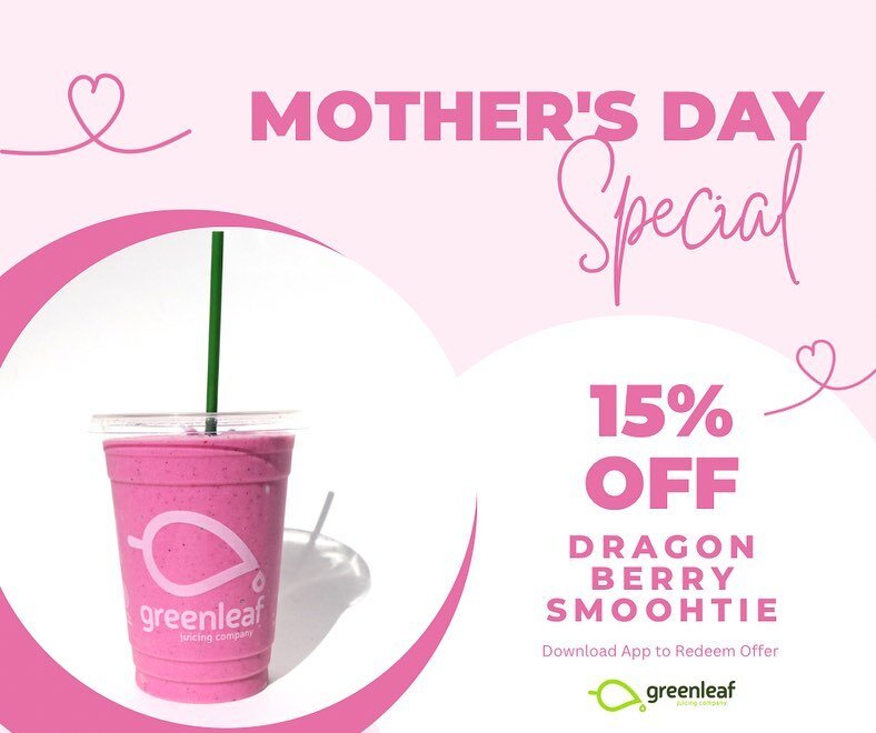 The world needs mothers and mothers need dragon fruit💞 Enjoy 15% off Our Dragon Berry Smoothie and reap the benefits of #dragonfruit Happy Mothers Day, From Greenleaf Juice 💚 #mothersday #treatyourself #formom #sundayfunday #refreshing #dragonberry