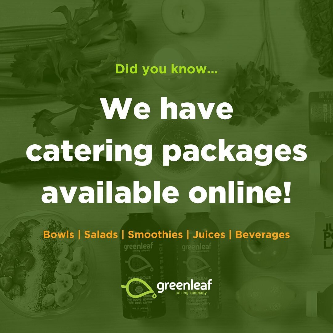 Check out our catering packages online at Greenleafjuice.com #linkinbio #catering #cateringservice #events #cateringevents #delicious  #plantbased #eatgreen #greenleafjuice #smoothies #coldpressedjuice #smoothiebowls #healthymadeeasy  #madetoorder #h