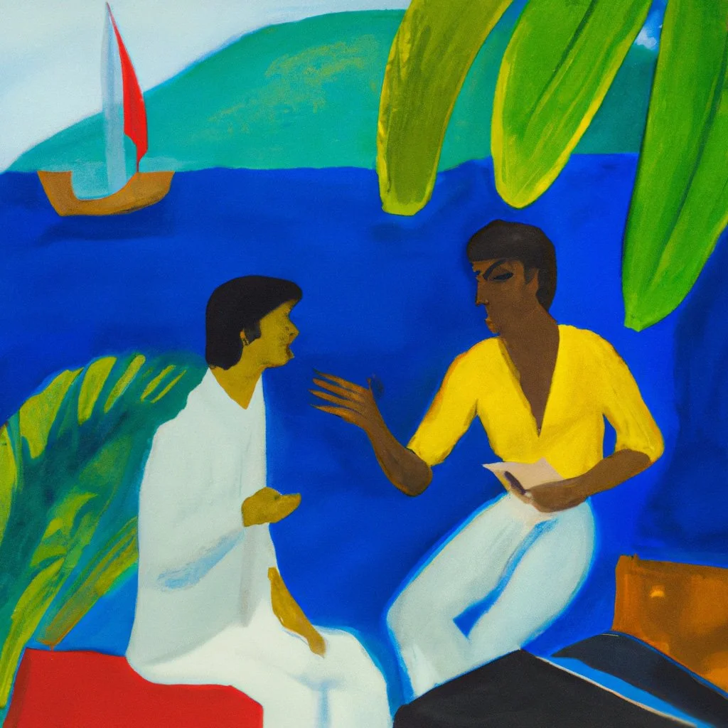 oil painting two people coach