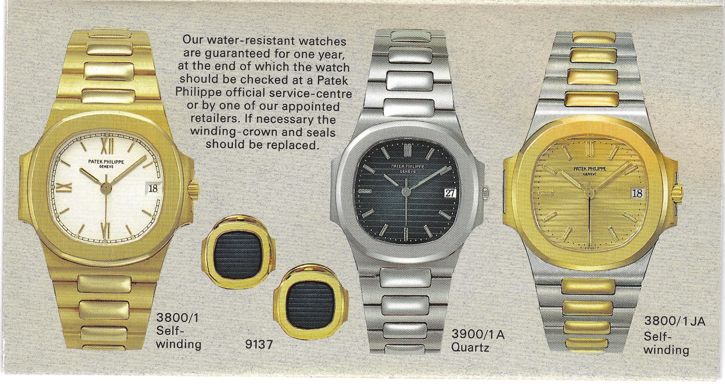 Patek Philippe Nautilus reference 3800/1, reference 3900/1A, reference 3800/1JA, and Nautilus cufflinks reference 9137