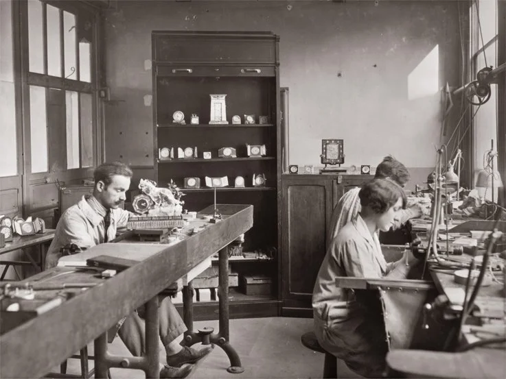 Maurice Coüet working on the Cartier crystal Chimaera Clock