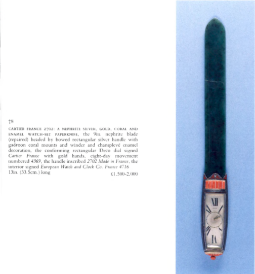 Cartier Letter Opener (Paperknife) featuring an Eight-Day Watch.