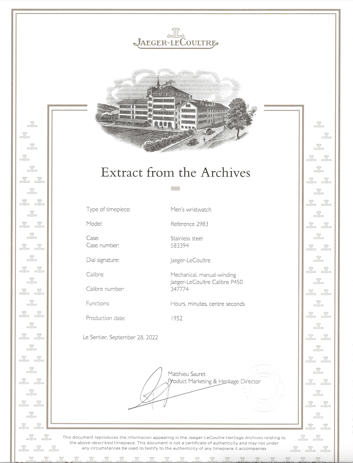 Jaeger-LeCoultre Extract from The Archives