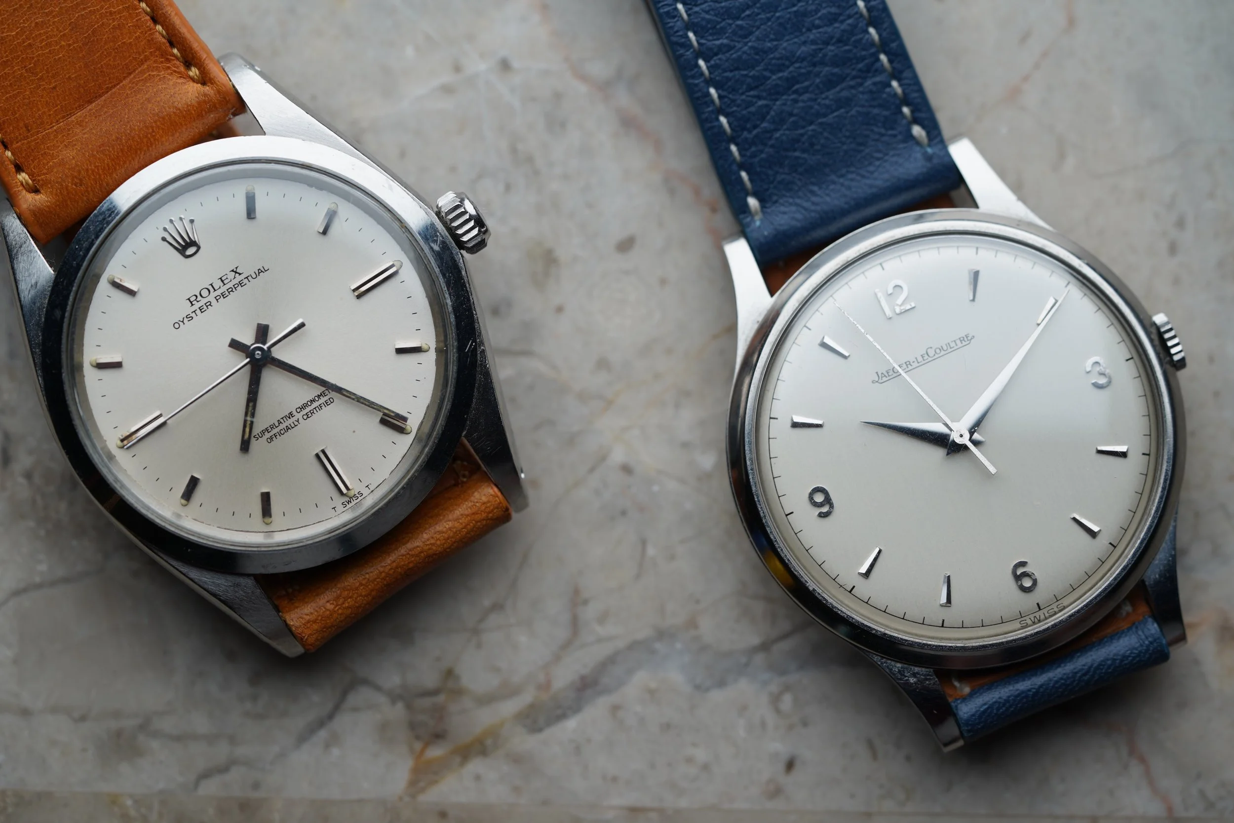 Rolex Oyster Perpetual reference 1018 and Jaeger-LeCoultre reference 2983.