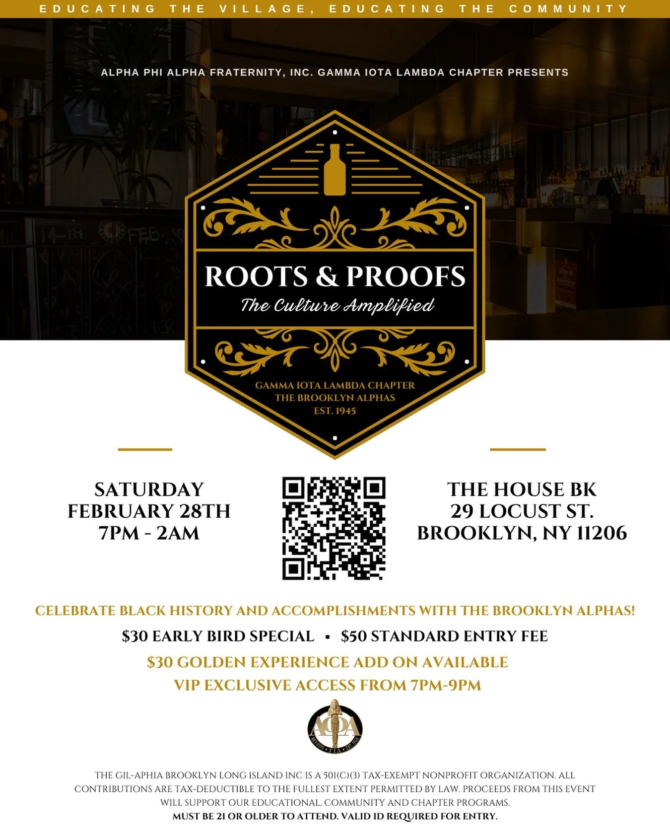 Roots &amp; Proofs: The Culture Amplified

Step into a night where culture, history, and flavor collide. Roots &amp; Proofs: The Culture Amplified is an immersive celebration of Black excellence through Black-owned spirits, music, storytelling, and c