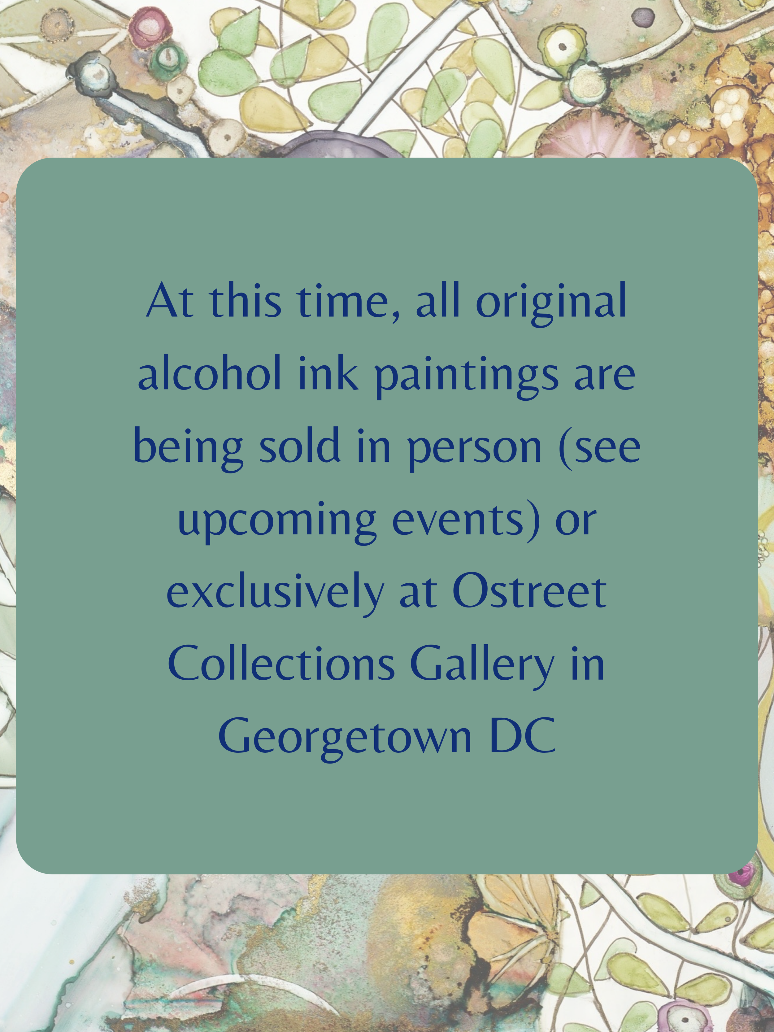 Abstract artwork featuring flowing lines and curves in shades of green, purple, and brown, resembling leaves or feathers on a white background.