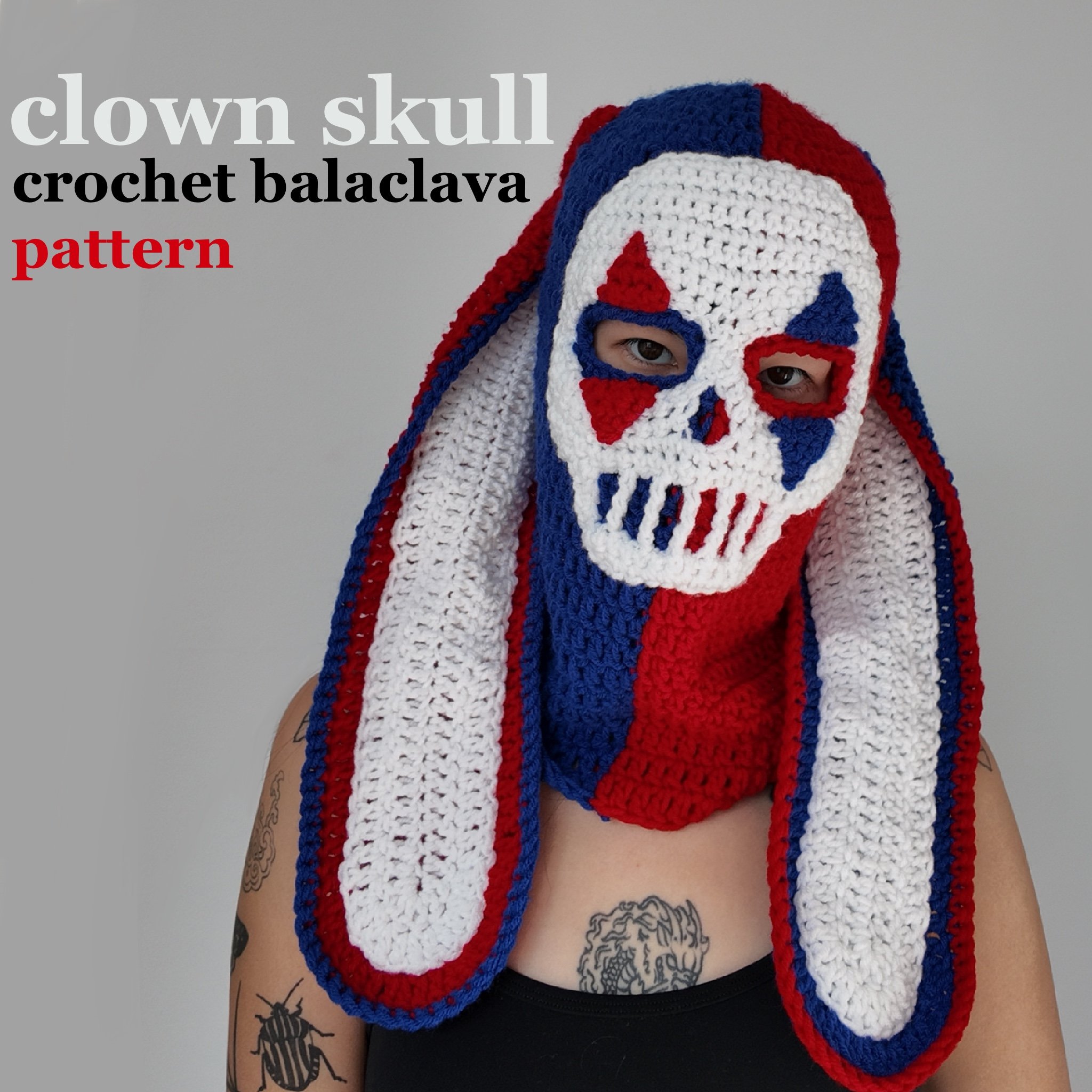 Clown Skull Bunny Balaclava PDF PATTERN