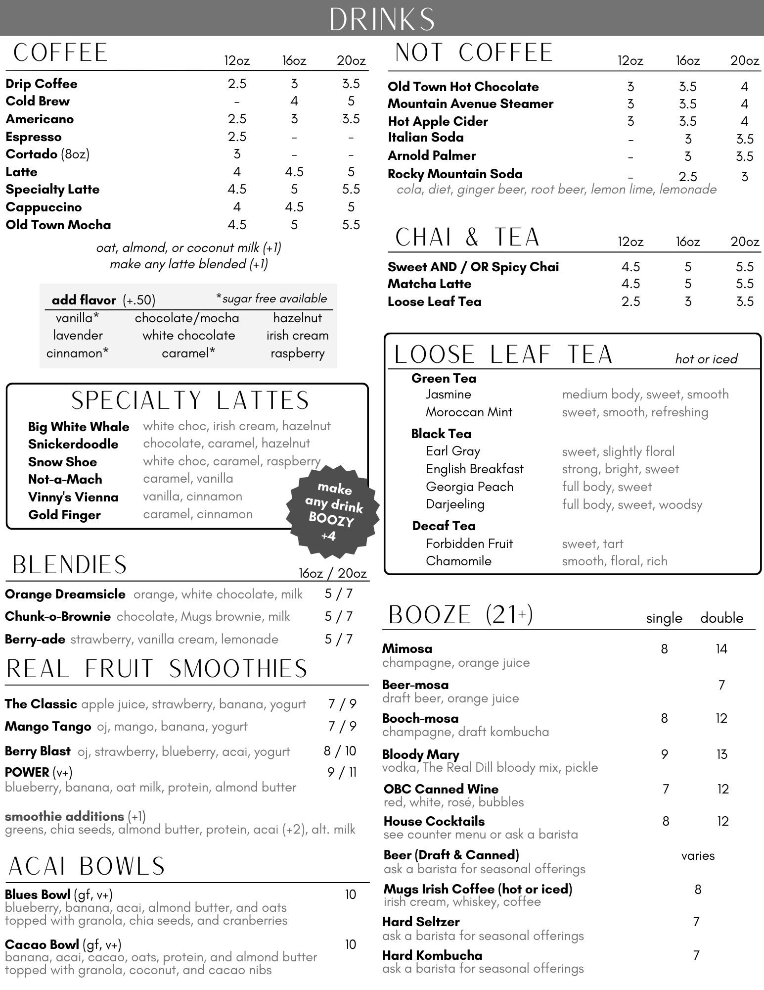 Food & Drink Menu — Mugs Fort Collins