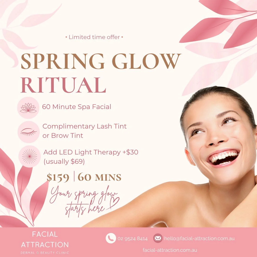SPRING GLOW RITUAL 🌸✨

Fresh season, fresh skin.

Indulge in 60 minutes of glowing skin and relaxation with our limited-time Spring Glow Ritual for $159.

Enjoy a double cleanse, exfoliation, relaxing facial, neck and shoulder massage, customised tr