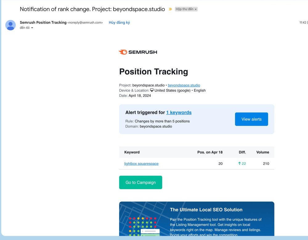 Semrush position tracking email