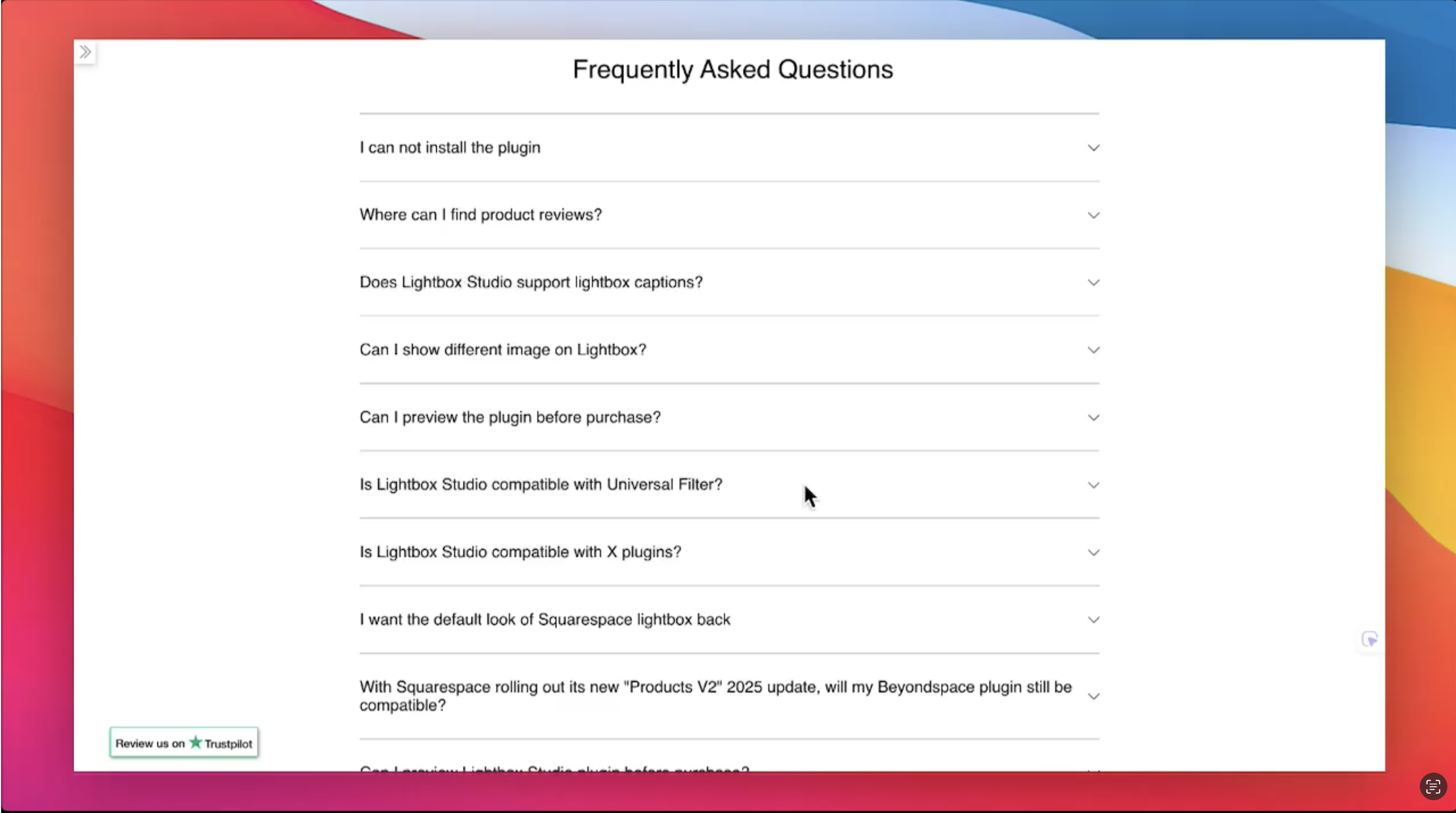 Squarespace accordion block