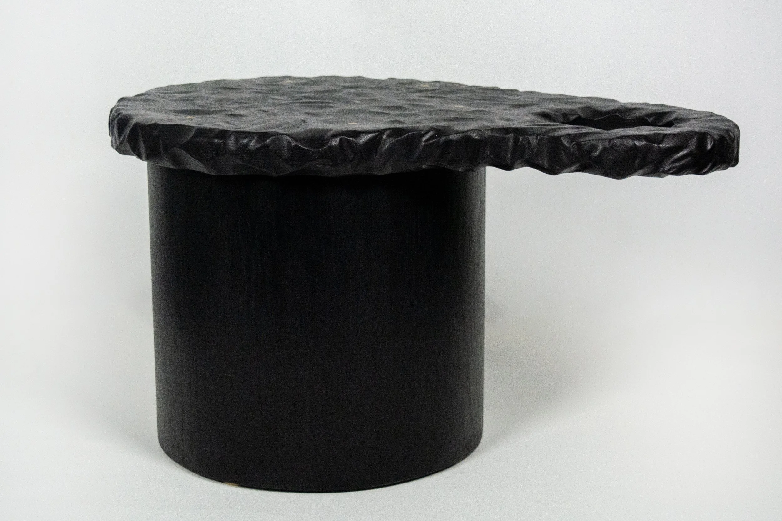 Lumpy table – hand-carved ash side table with lumpy surface and brass pins, Indigenous furniture by Ashley J MacDonald