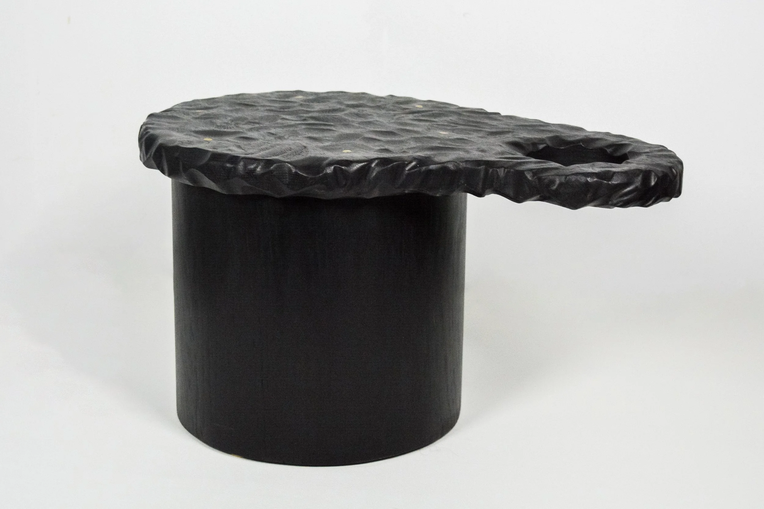 Lumpy table – hand-carved ash side table with lumpy surface and brass pins, Indigenous furniture by Ashley J MacDonald