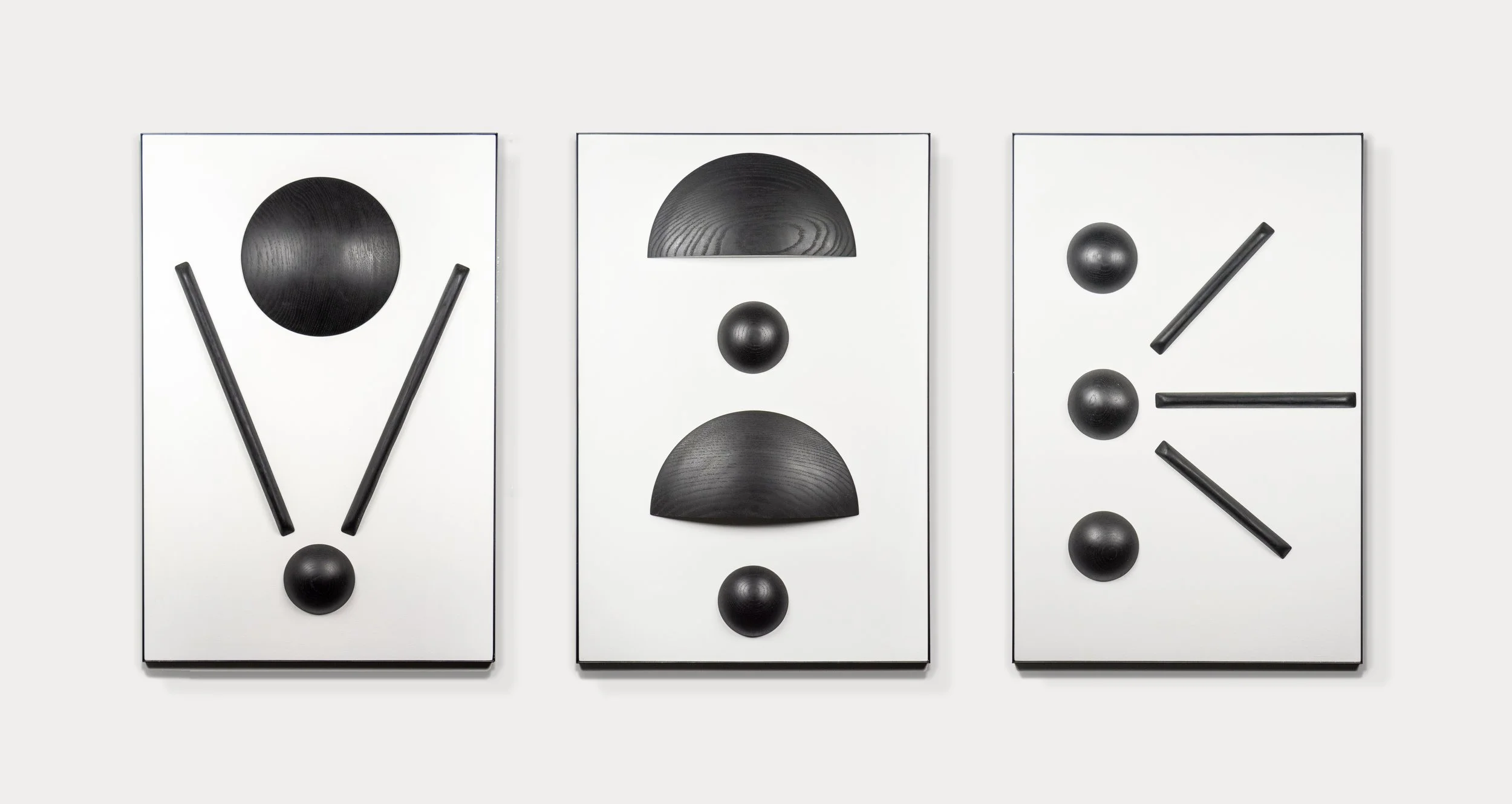 Modglyphs modern hieroglyph wall art, ebonized white oak shapes, Indigenous sculpture by Ashley J MacDonald