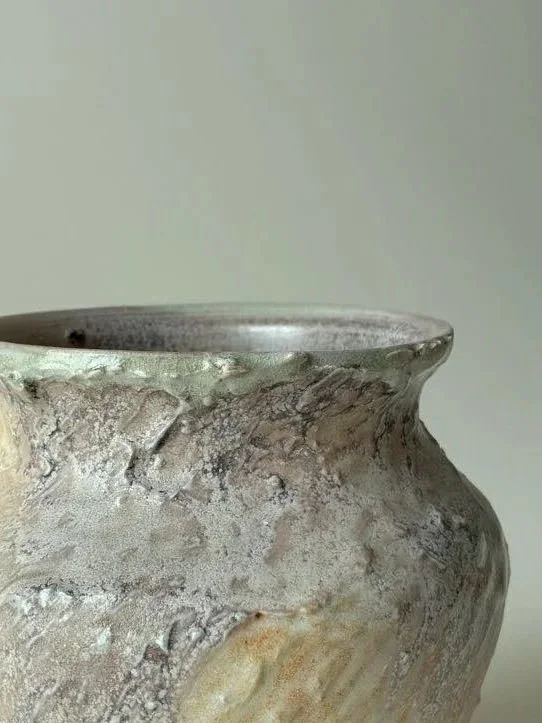 Vase with slip texture and glaze, wood-fired