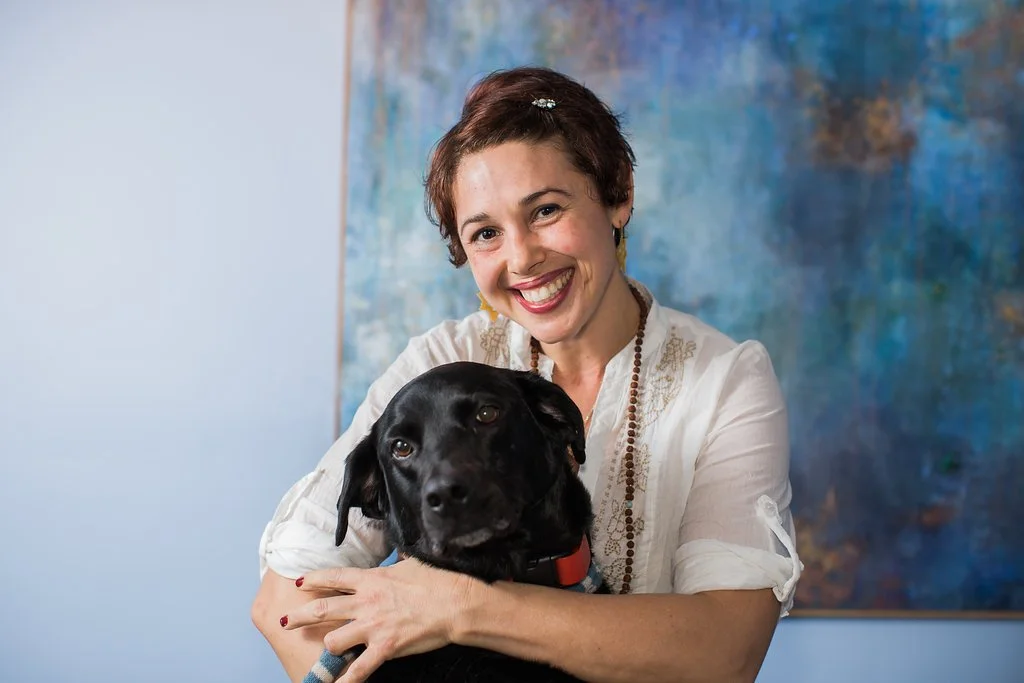 Our photo (also taken by Megan Reeves) for the article about Zen Lot in the Napa Register. Photographed in front of Angela Tirrell's Abstract Art.