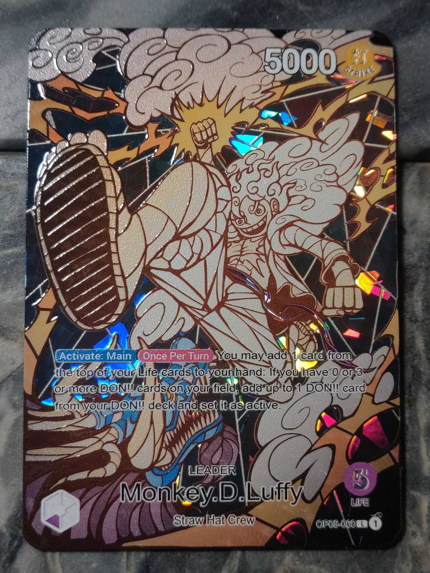 LIMITED SERIALIZED Metal Gear 5 Stained Glass Shatterfoil Purple Luffy OP05  Leader card  DavidsonTCG