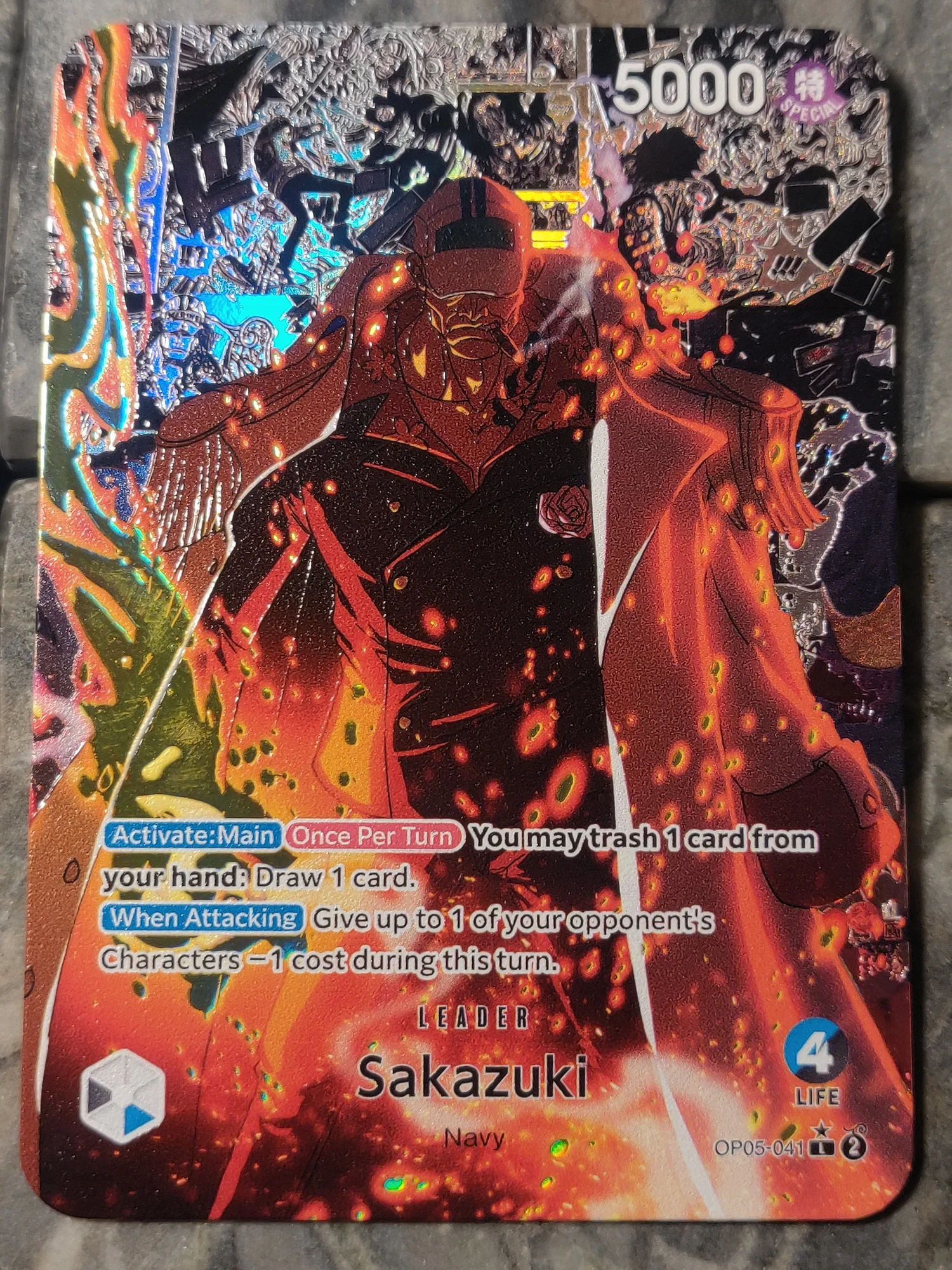 One Piece Black/Blue Sakazuki OP05 Leader Card Full art Borderless  Holographic by Limmandao  DavidsonTCG