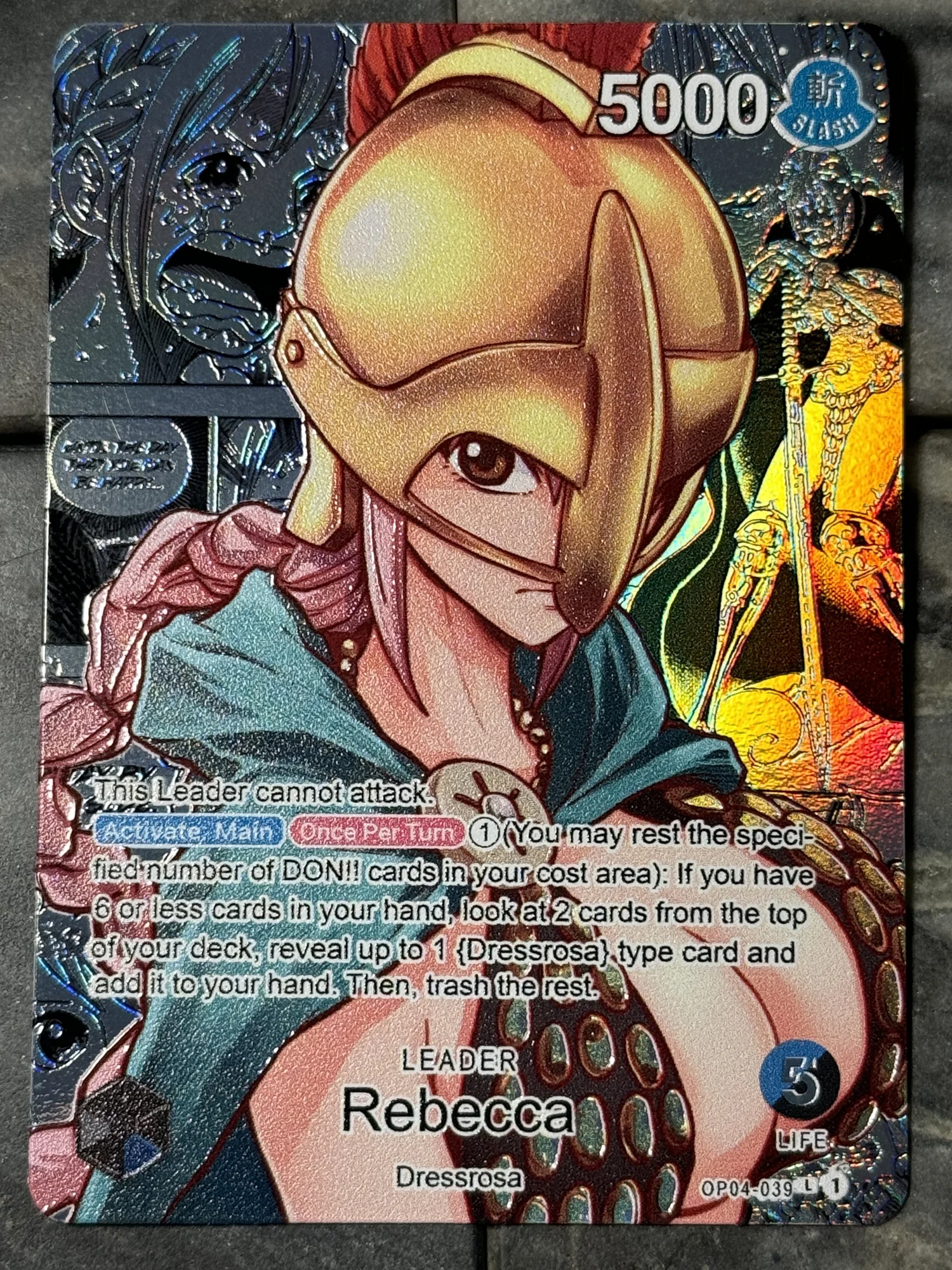 One Piece Blue Black Rebecca Manga Style Leader Card Full art Borderless  Holographic  DavidsonTCG