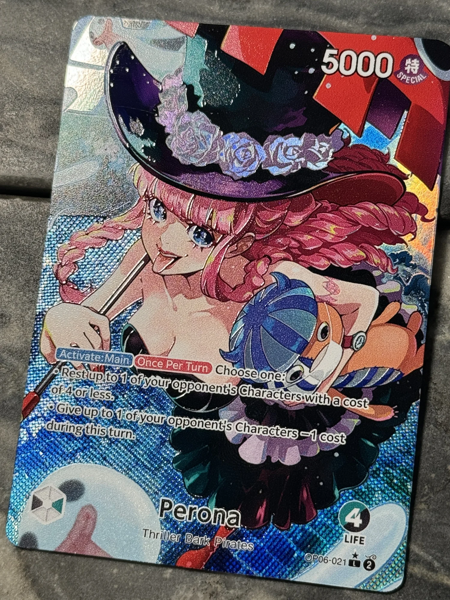 One Piece Black Green Perona Leader Card Full art Borderless