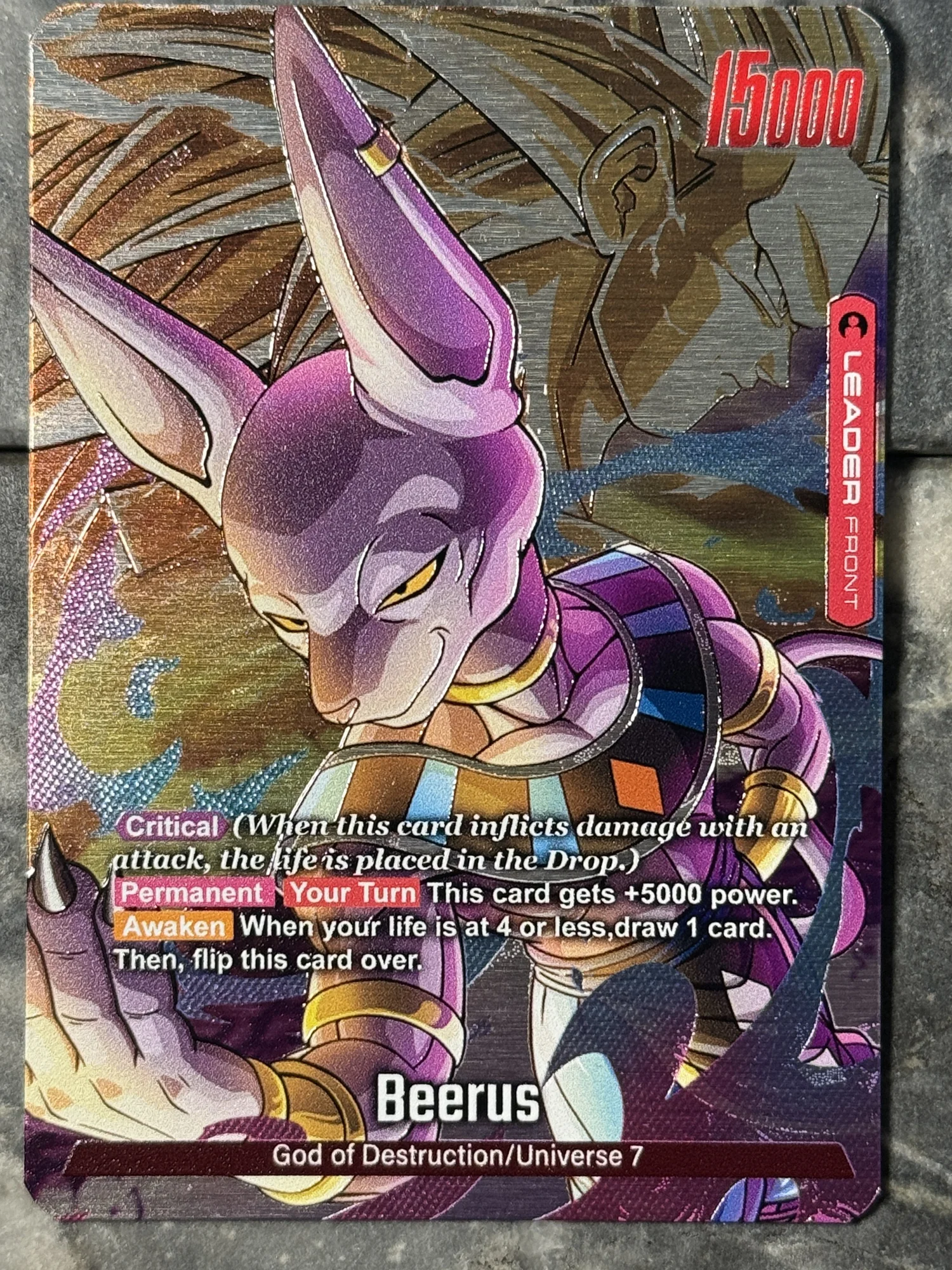 Dragon Ball Fusion world Set 1 Red Beerus Leader card  DavidsonTCG