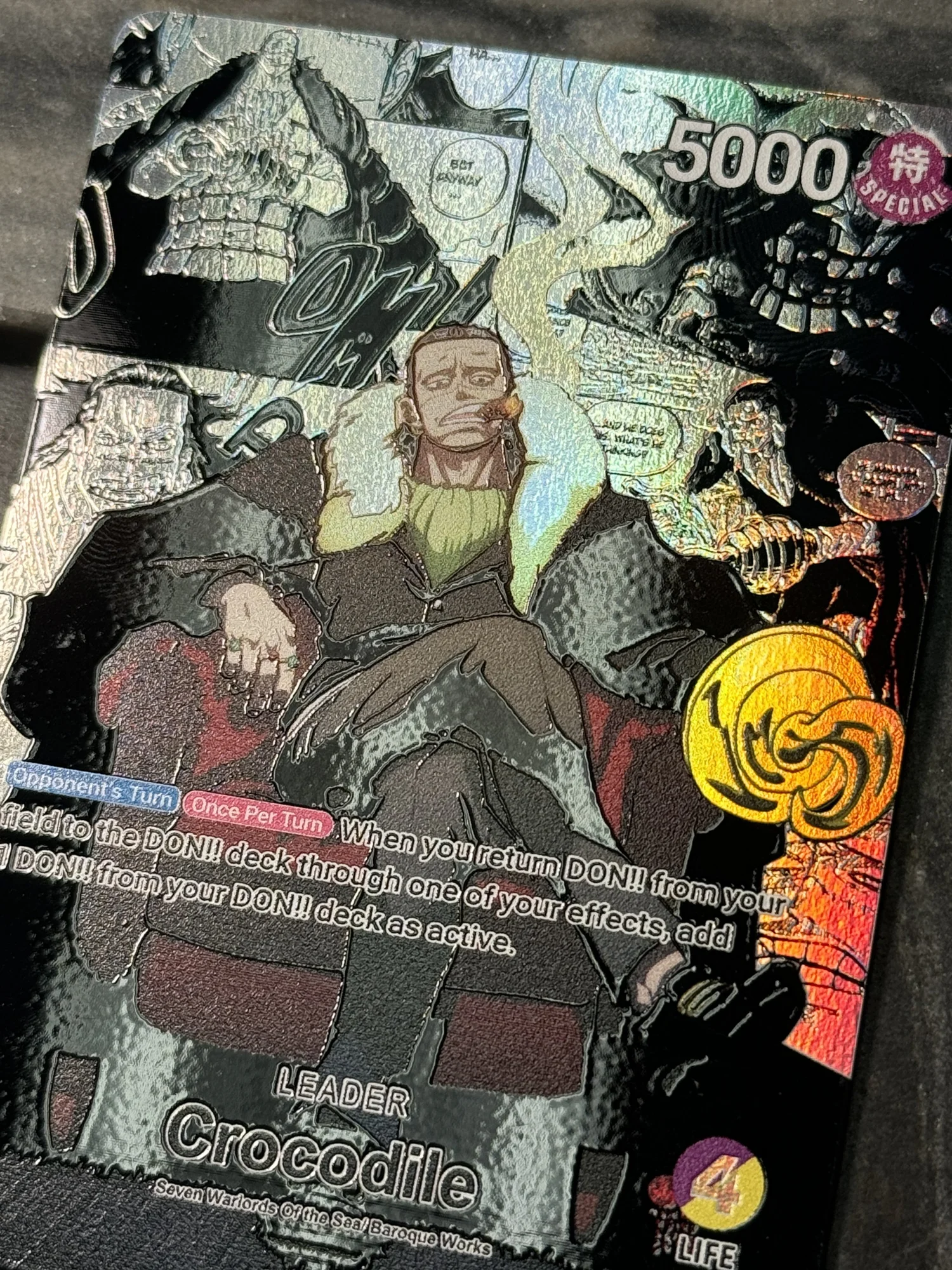 One Piece Purple/Yellow Croc OP04-058 Leader Card Full art