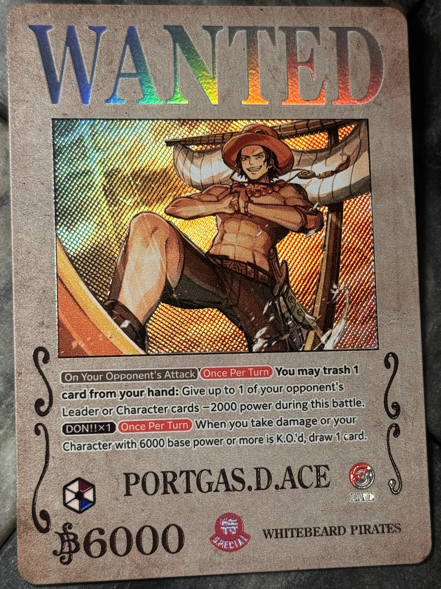 ワンピース カードゲーム WANTEDカード エース One Piece Red/Blue OP13 Portgas D Ace Leader Card WANTED poster